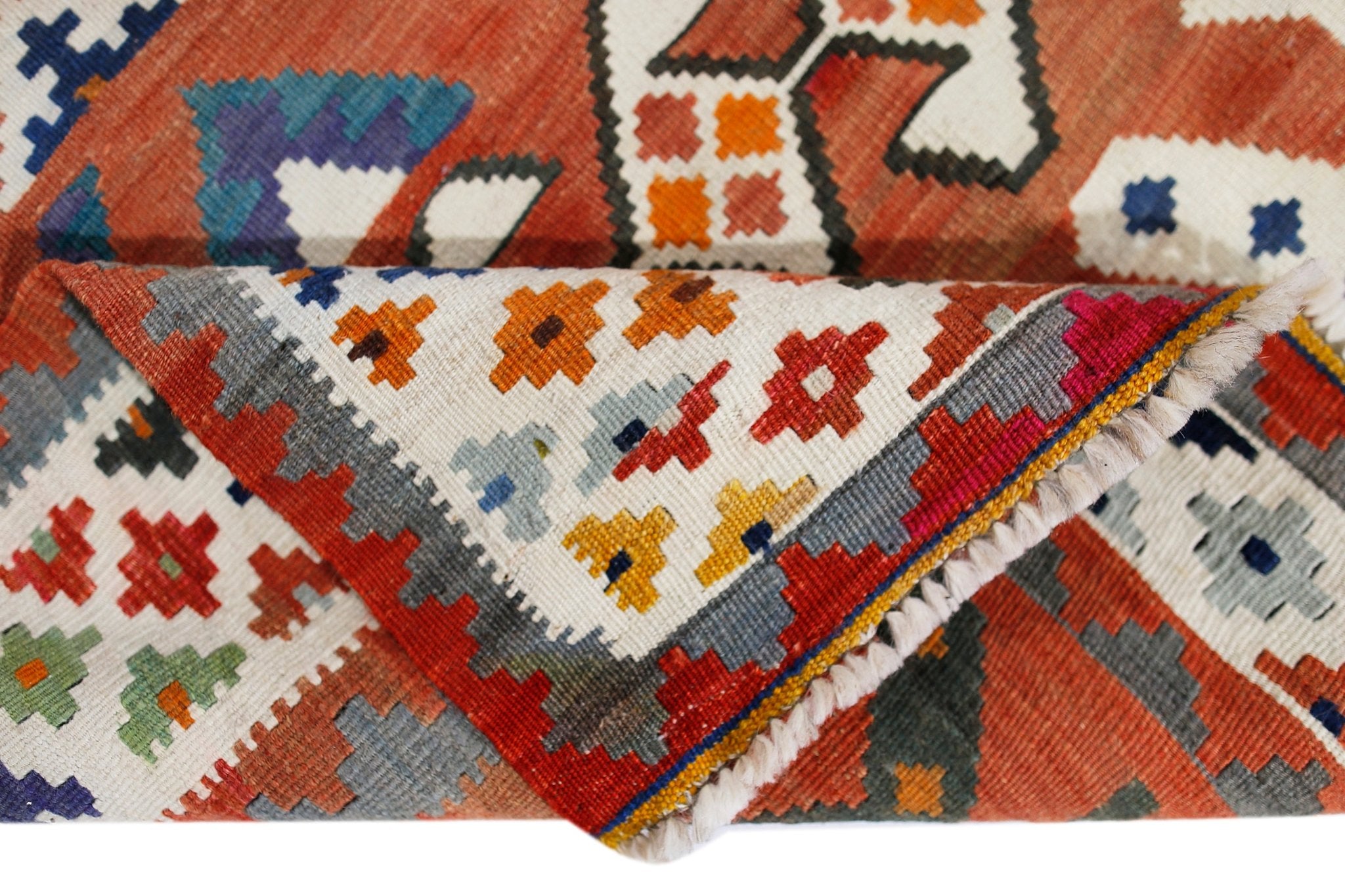 Handmade Vintage Persian Ghasghai Kilim | 186 x 133 cm | 6'1" x 4'4" - Najaf Rugs & Textile