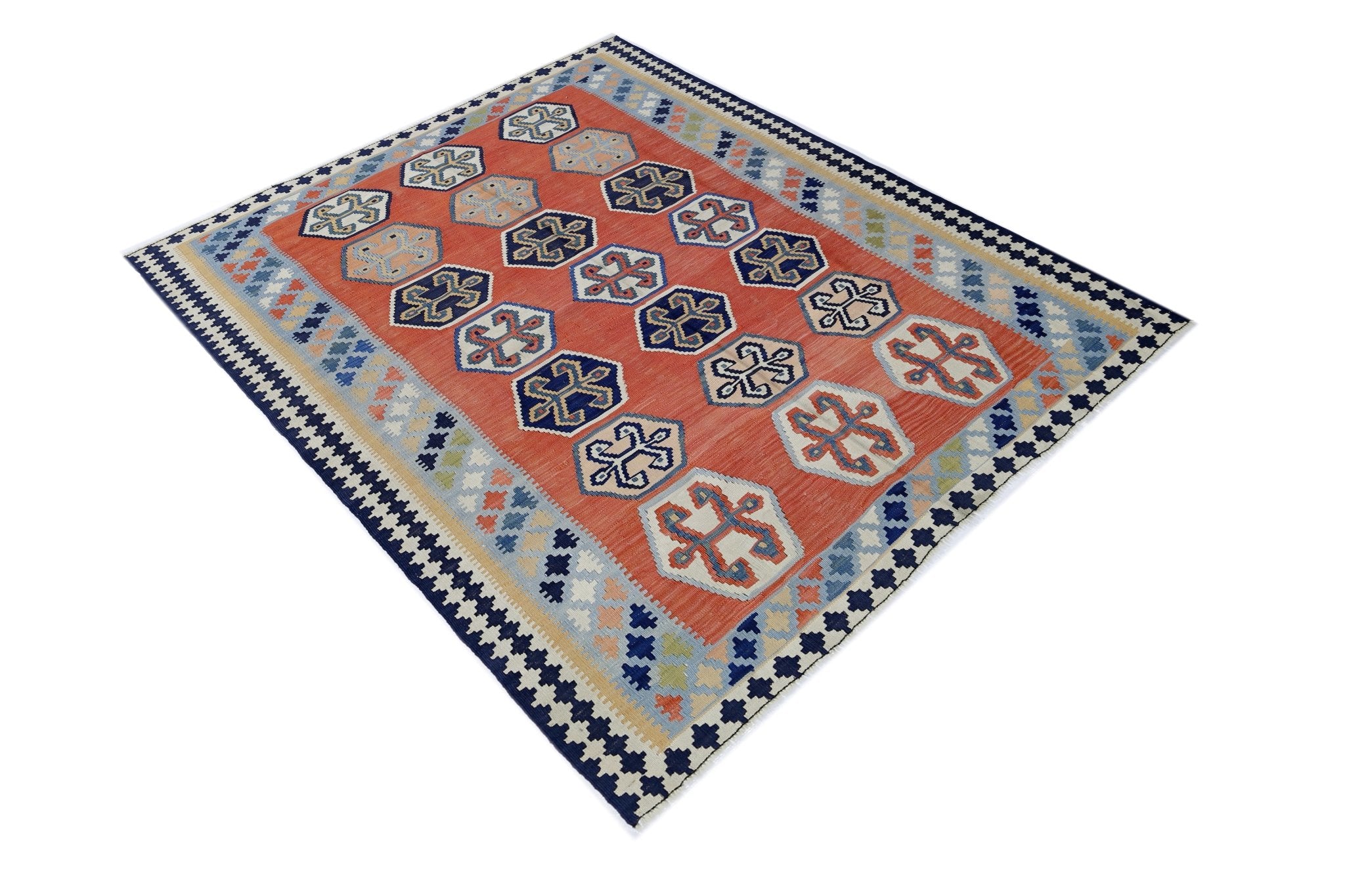Handmade Vintage Persian Ghasghai Kilim | 191 x 155 cm | 6'3" x 5'1" - Najaf Rugs & Textile