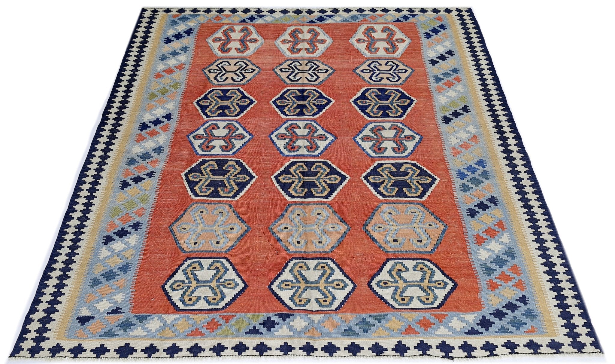 Handmade Vintage Persian Ghasghai Kilim | 191 x 155 cm | 6'3" x 5'1" - Najaf Rugs & Textile