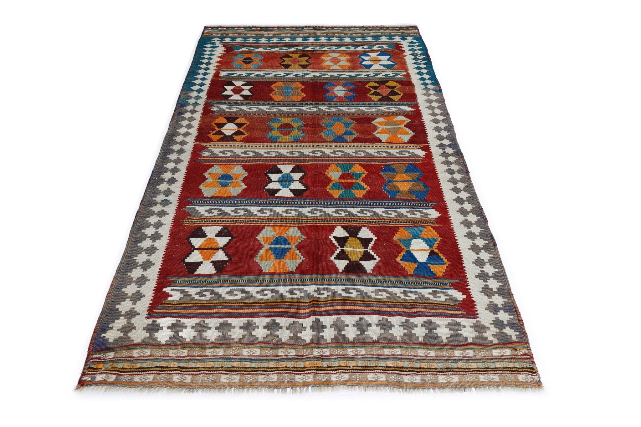 Handmade Vintage Persian Ghasghai Kilim | 204 x 116 cm | 6'8" x 3'10" - Najaf Rugs & Textile