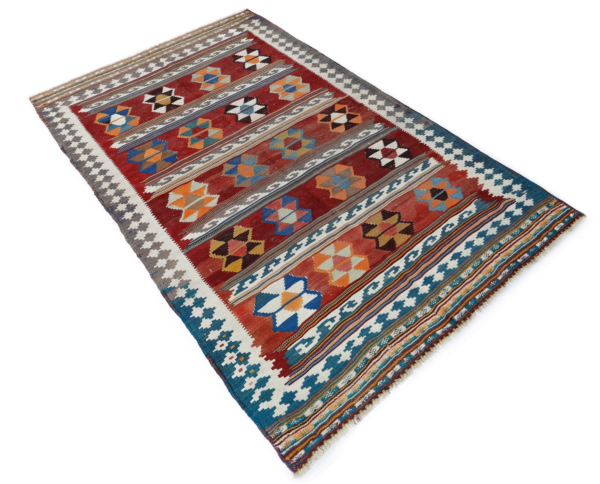 Handmade Vintage Persian Ghasghai Kilim | 204 x 116 cm | 6'8" x 3'10" - Najaf Rugs & Textile