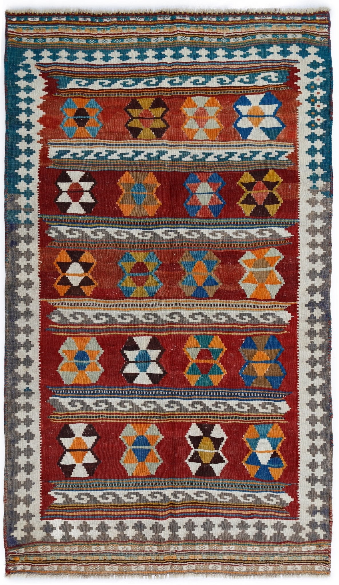 Handmade Vintage Persian Ghasghai Kilim | 204 x 116 cm | 6'8" x 3'10" - Najaf Rugs & Textile
