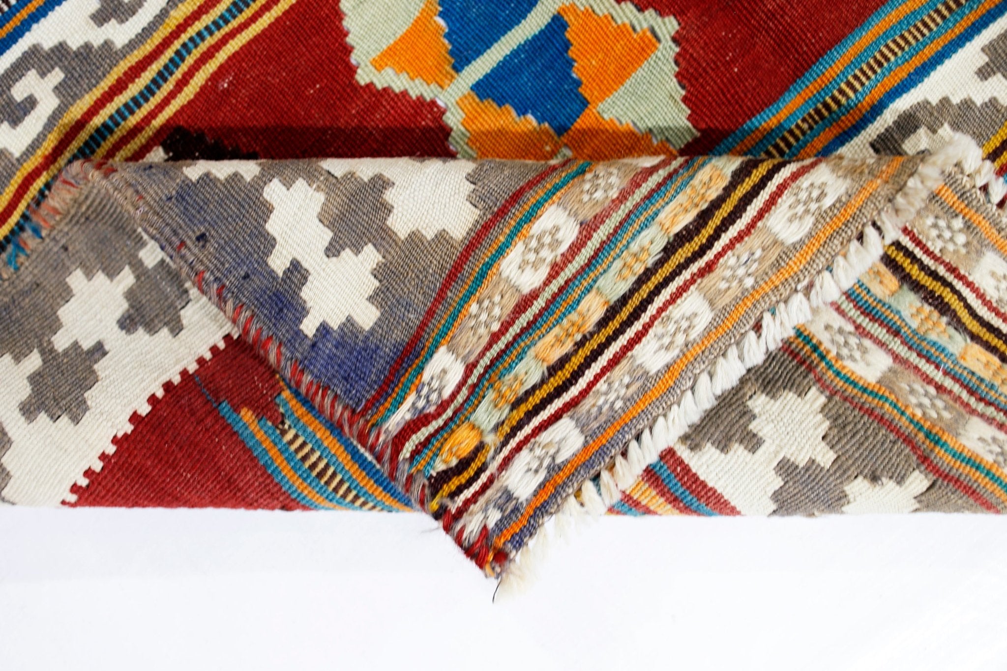 Handmade Vintage Persian Ghasghai Kilim | 204 x 116 cm | 6'8" x 3'10" - Najaf Rugs & Textile