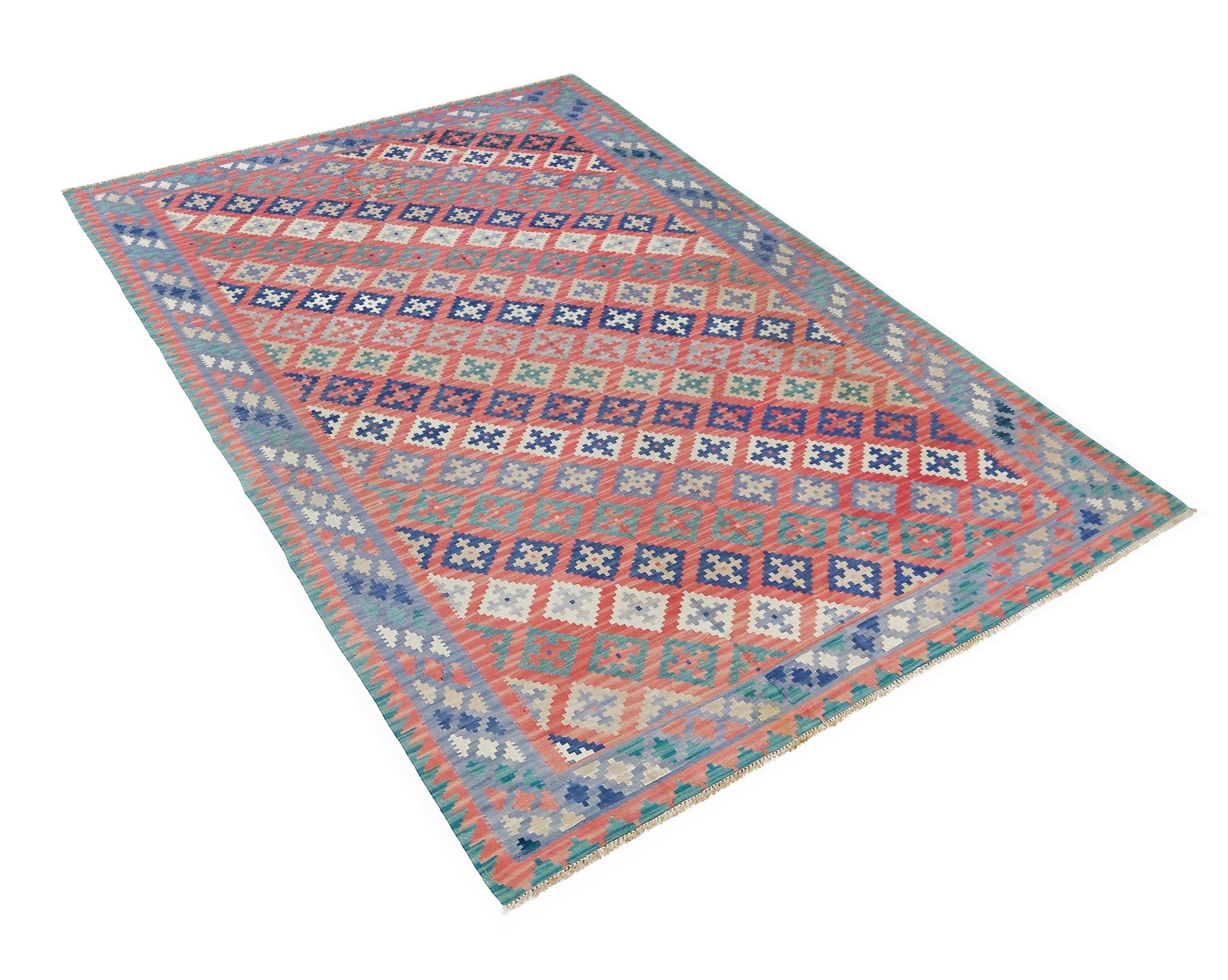 Handmade Vintage Persian Ghasghai Kilim | 218 x 164 cm | 7'2" x 5'5" - Najaf Rugs & Textile