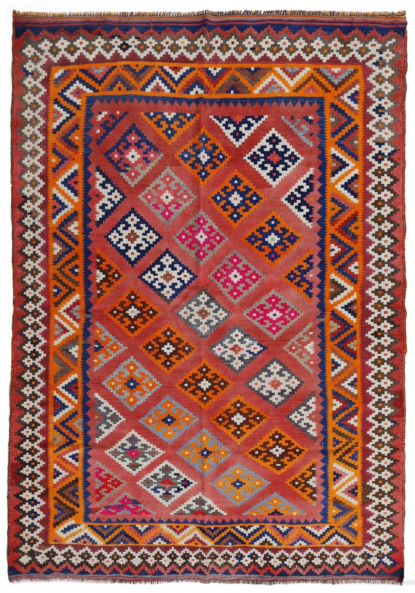 Handmade Vintage Persian Ghasghai Kilim | 221 x 158 cm | 7'3" x 5'2" - Najaf Rugs & Textile