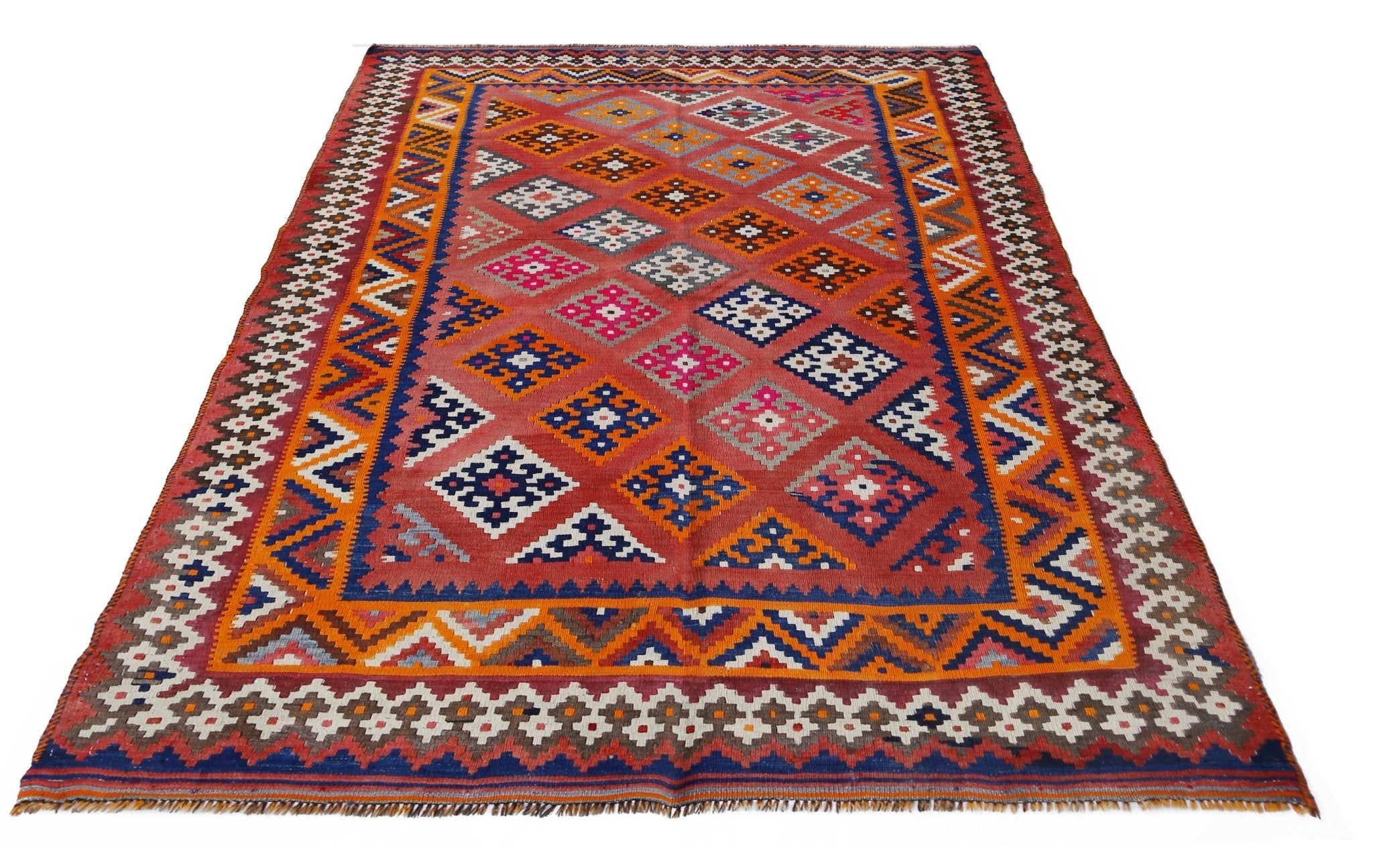 Handmade Vintage Persian Ghasghai Kilim | 221 x 158 cm | 7'3" x 5'2" - Najaf Rugs & Textile