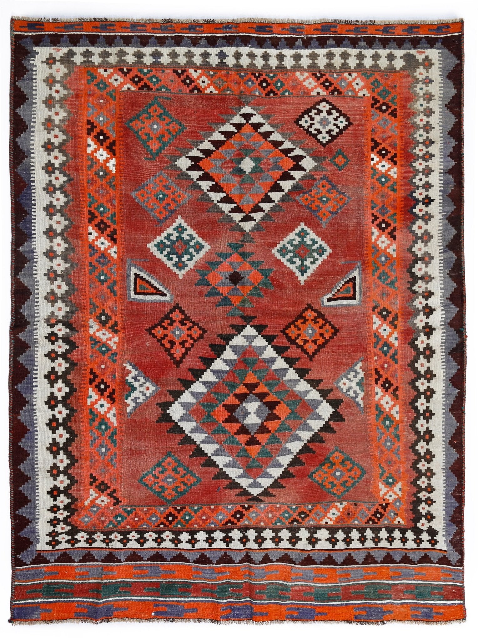 Handmade Vintage Persian Ghasghai Kilim | 222 x 170 cm | 7'2" x 5'7" - Najaf Rugs & Textile