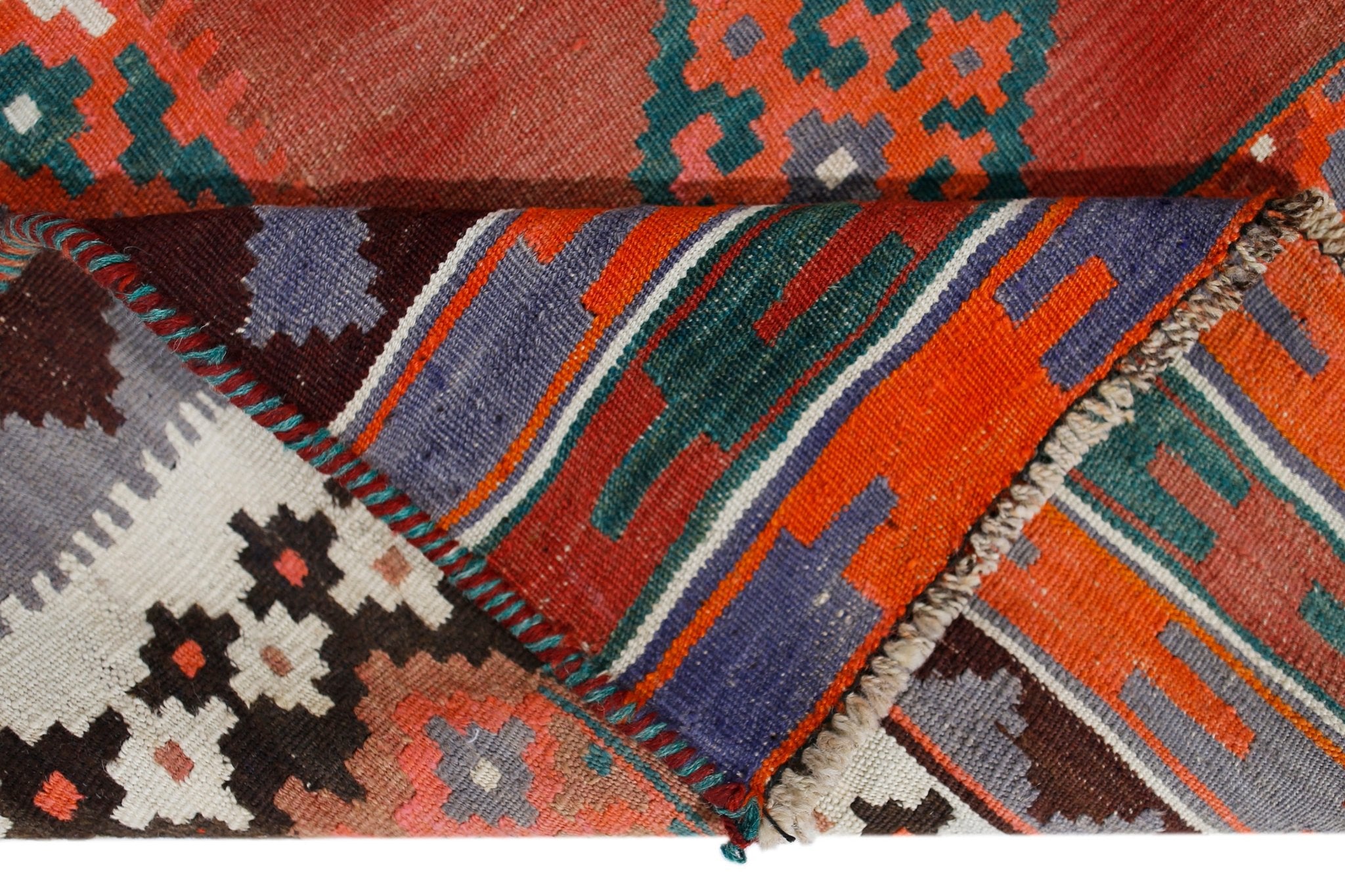 Handmade Vintage Persian Ghasghai Kilim | 222 x 170 cm | 7'2" x 5'7" - Najaf Rugs & Textile