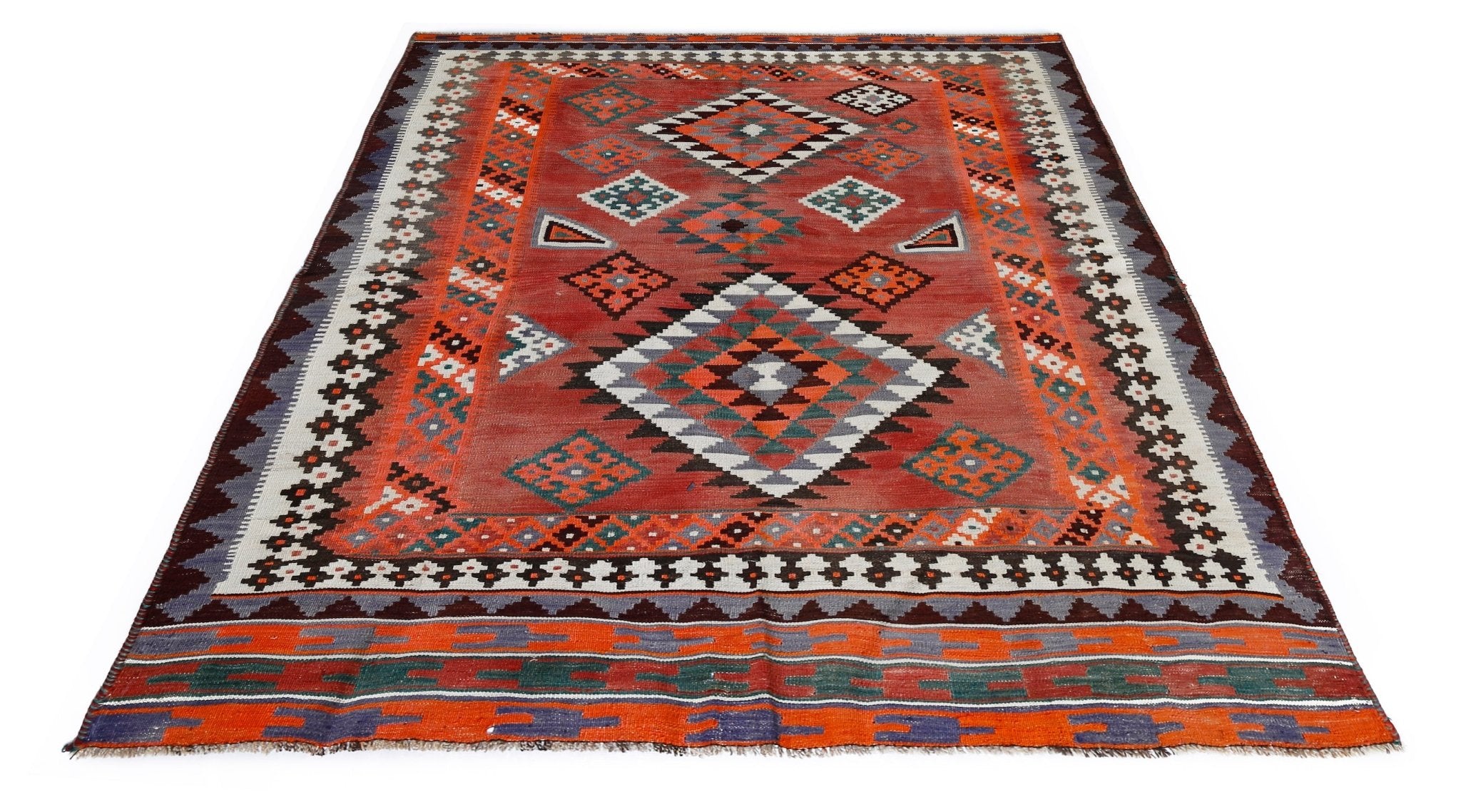 Handmade Vintage Persian Ghasghai Kilim | 222 x 170 cm | 7'2" x 5'7" - Najaf Rugs & Textile