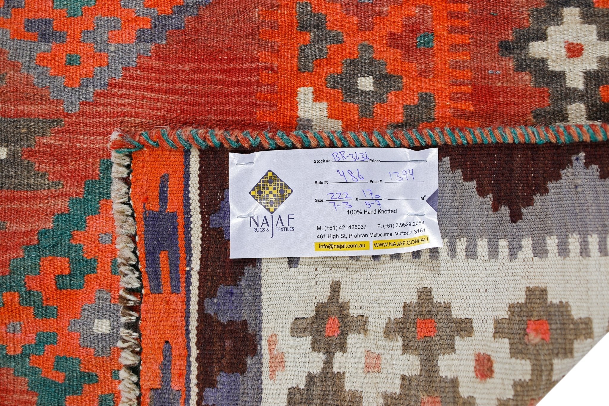 Handmade Vintage Persian Ghasghai Kilim | 222 x 170 cm | 7'2" x 5'7" - Najaf Rugs & Textile
