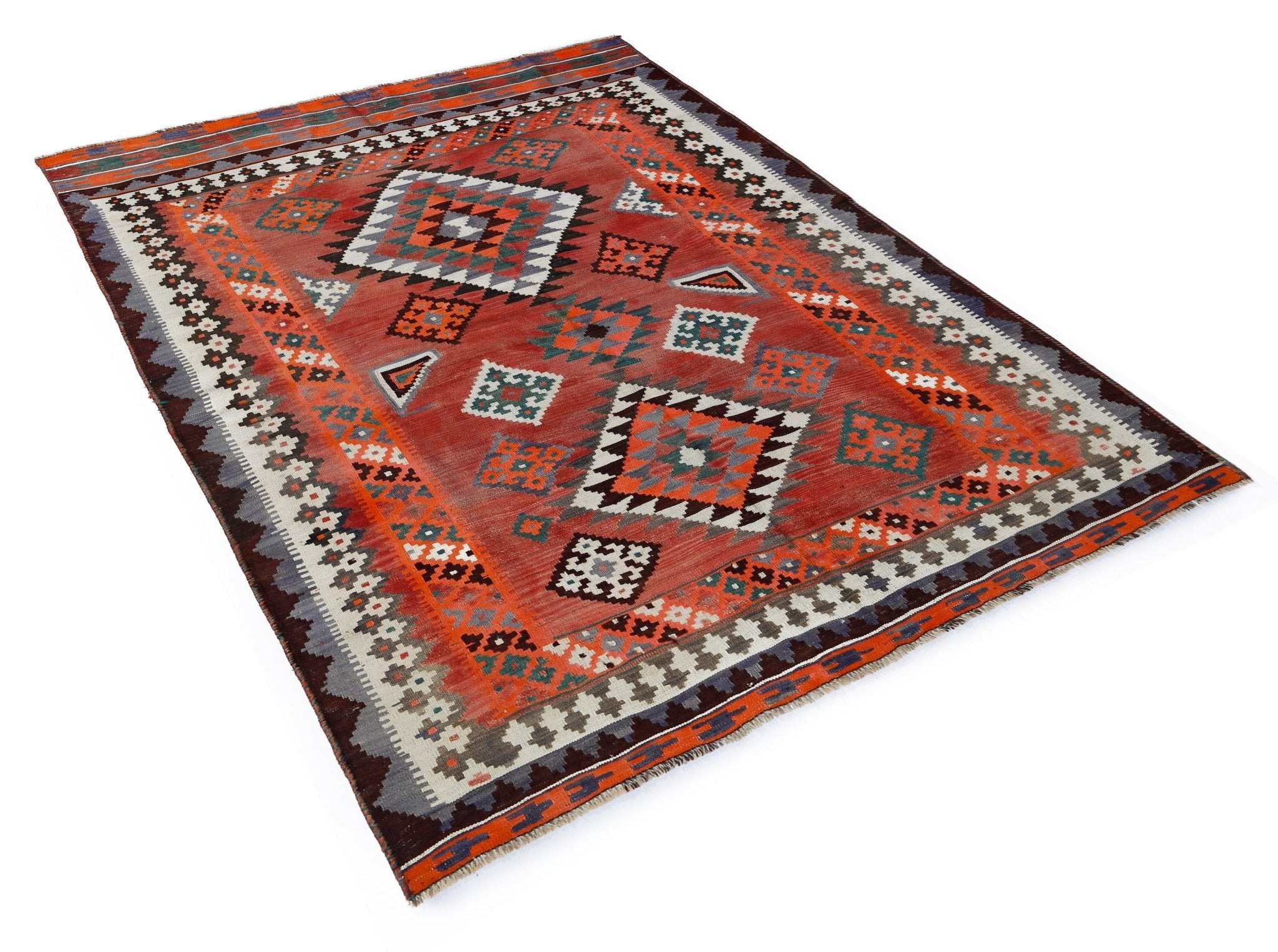 Handmade Vintage Persian Ghasghai Kilim | 222 x 170 cm | 7'2" x 5'7" - Najaf Rugs & Textile