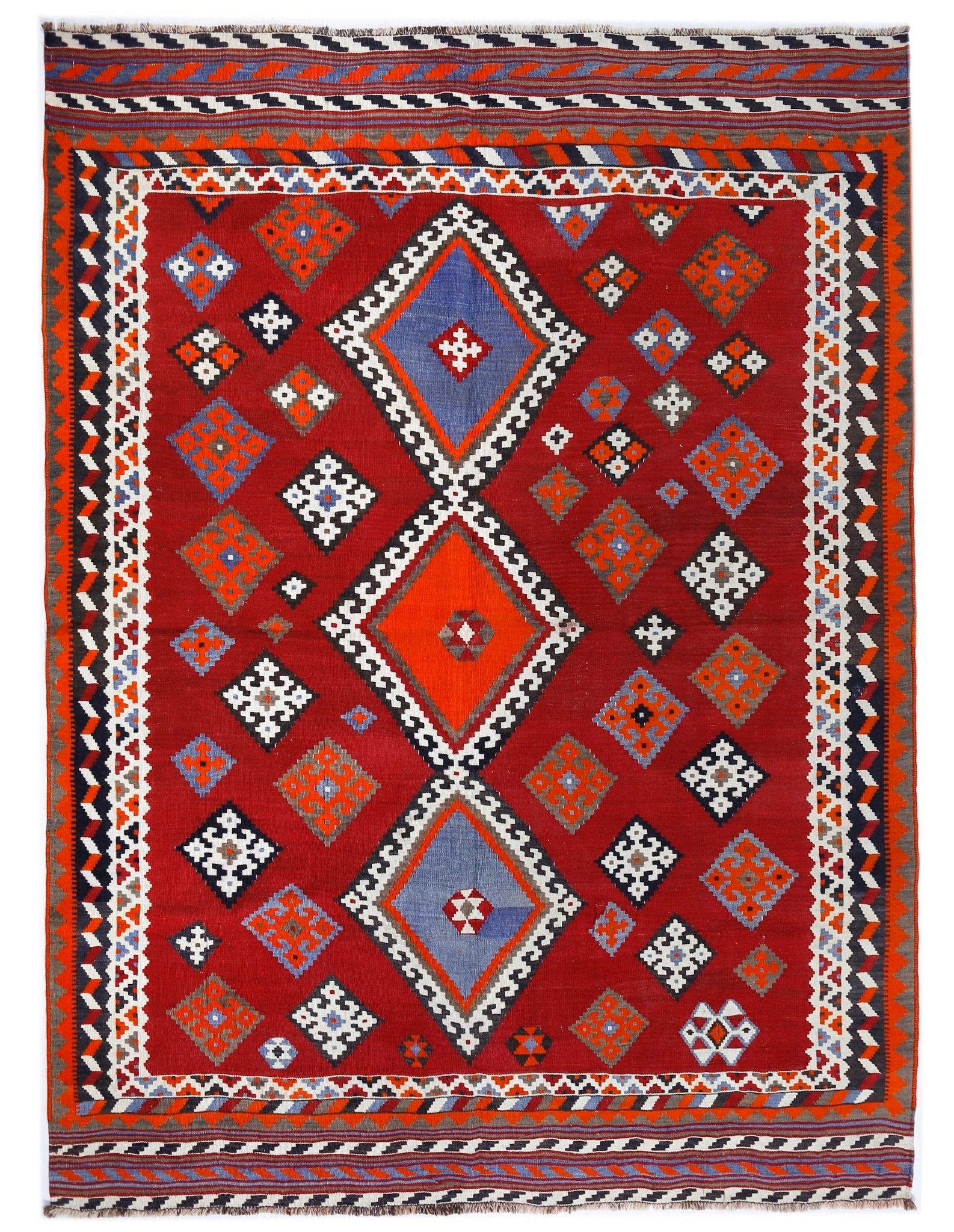 Handmade Vintage Persian Ghasghai Kilim | 223 x 184 cm | 7'4" x 6' - Najaf Rugs & Textile