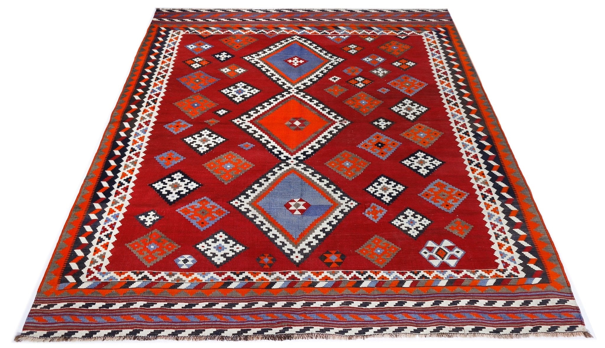 Handmade Vintage Persian Ghasghai Kilim | 223 x 184 cm | 7'4" x 6' - Najaf Rugs & Textile