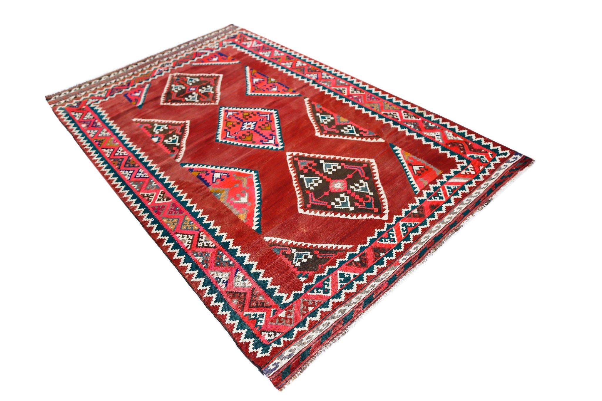 Handmade Vintage Persian Ghasghai Kilim | 244 x 148 cm | 8' x 4'10" - Najaf Rugs & Textile