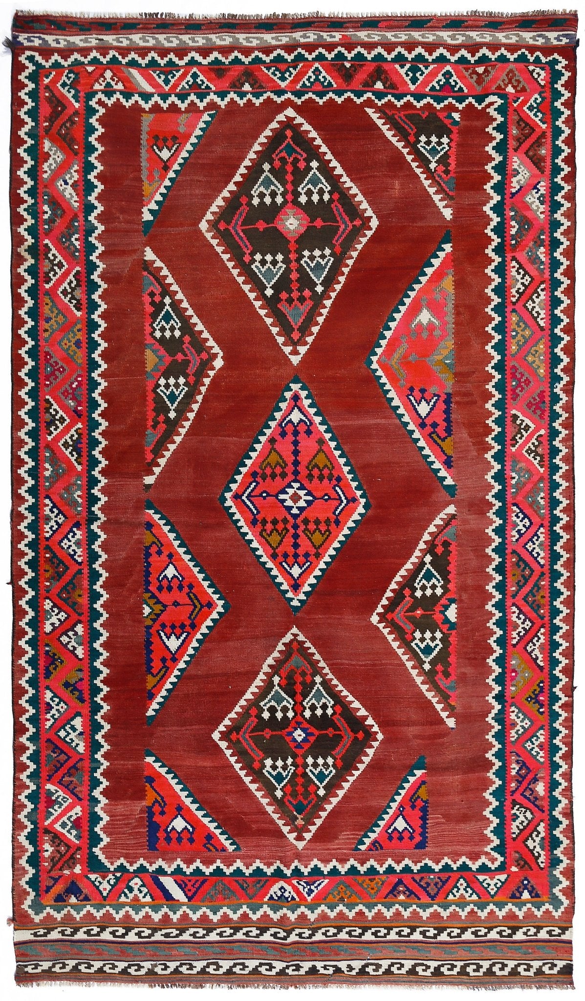 Handmade Vintage Persian Ghasghai Kilim | 244 x 148 cm | 8' x 4'10" - Najaf Rugs & Textile