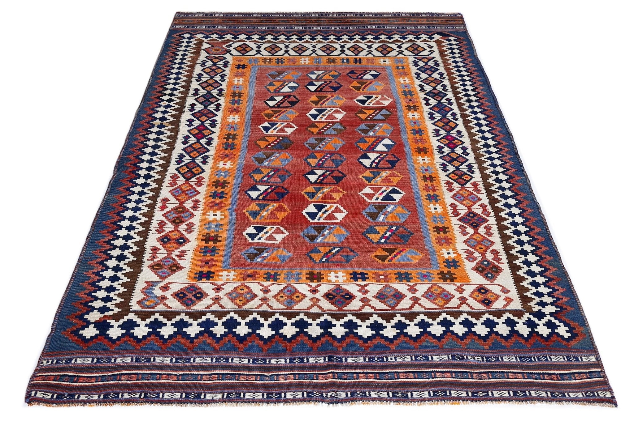 Handmade Vintage Persian Ghasghai Kilim | 246 x 147 cm | 8'1" x 4'10" - Najaf Rugs & Textile