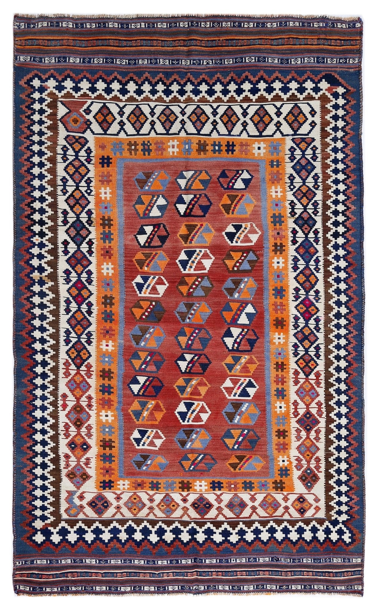 Handmade Vintage Persian Ghasghai Kilim | 246 x 147 cm | 8'1" x 4'10" - Najaf Rugs & Textile