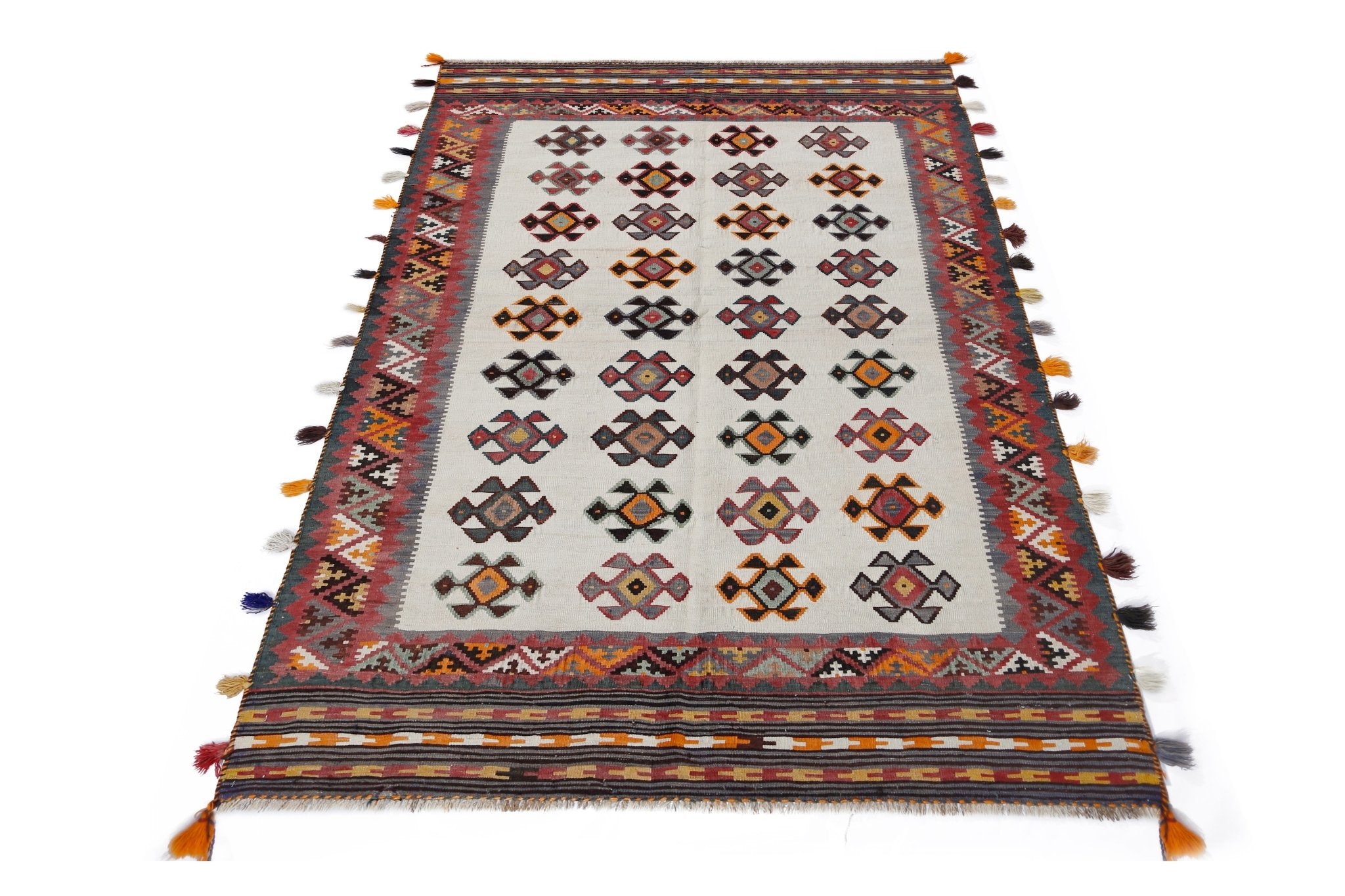 Handmade Vintage Persian Ghasghai Kilim | 249 x 158 cm | 8'2" x 5'2" - Najaf Rugs & Textile
