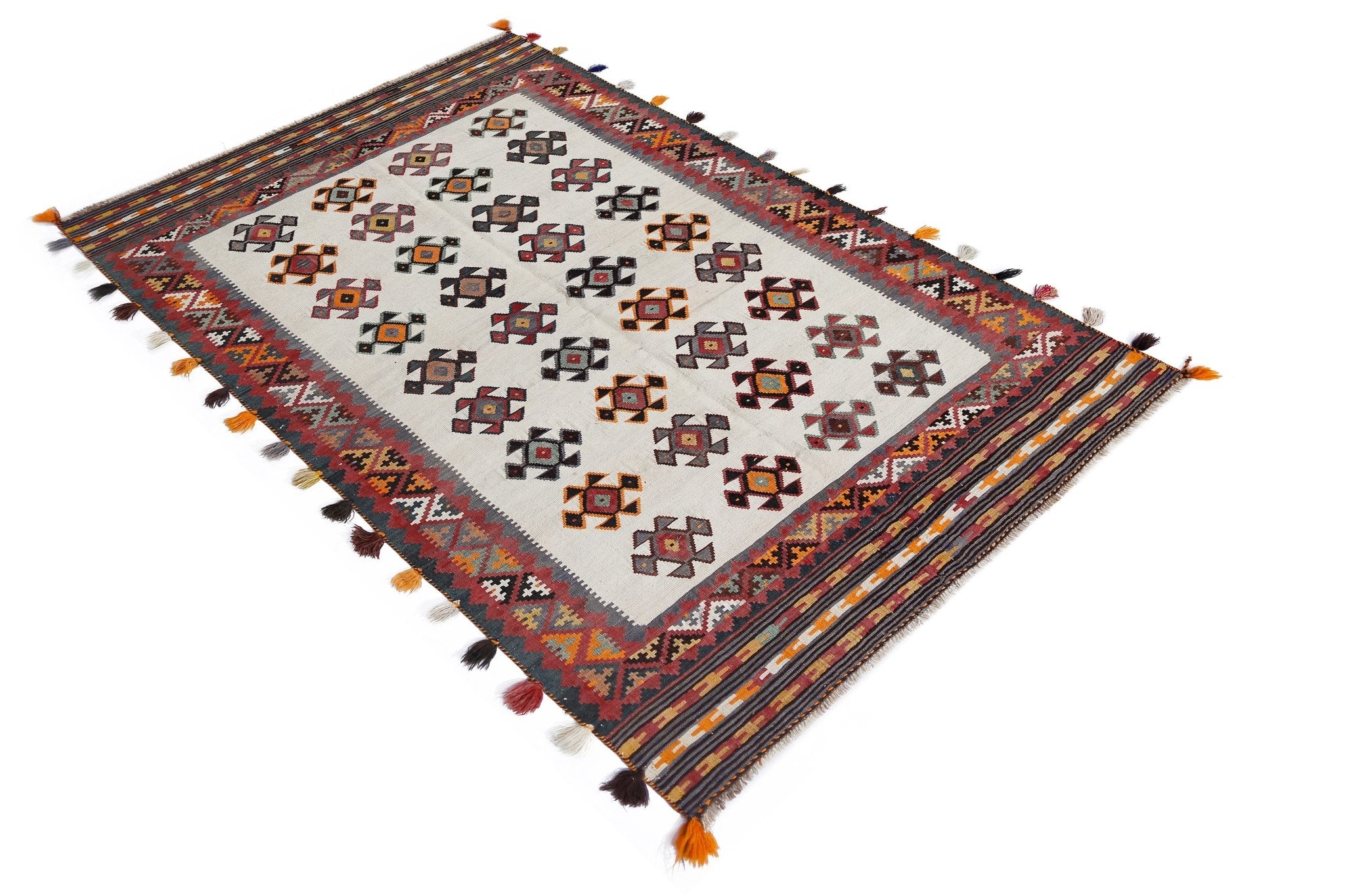 Handmade Vintage Persian Ghasghai Kilim | 249 x 158 cm | 8'2" x 5'2" - Najaf Rugs & Textile