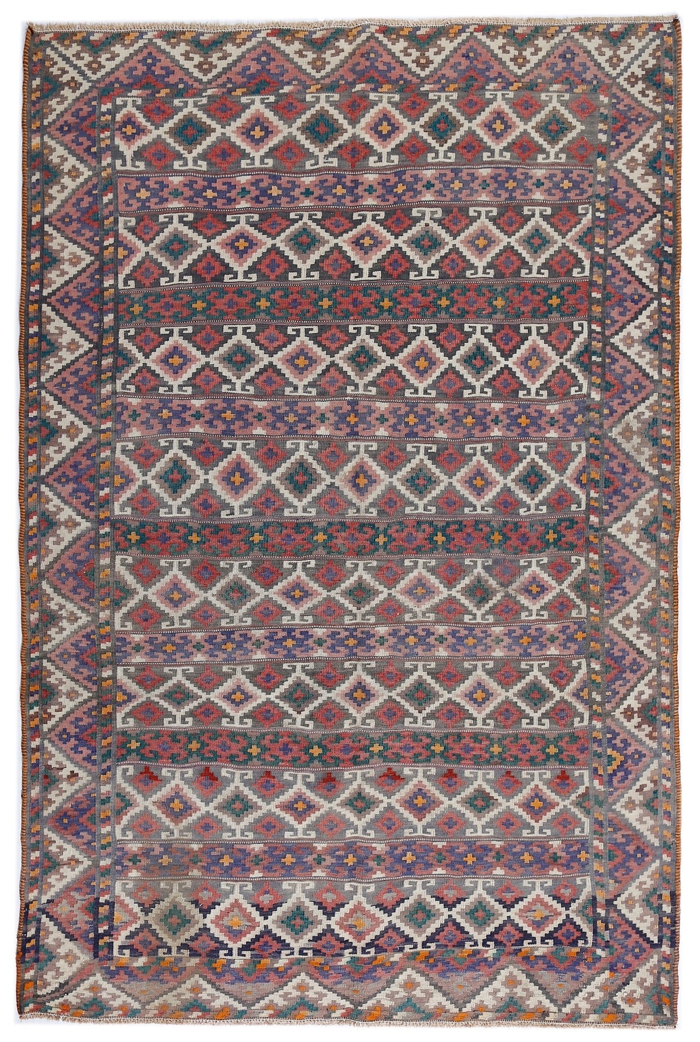 Handmade Vintage Persian Ghasghai Kilim | 250 x 173 cm | 8'2" x 5'8" - Najaf Rugs & Textile