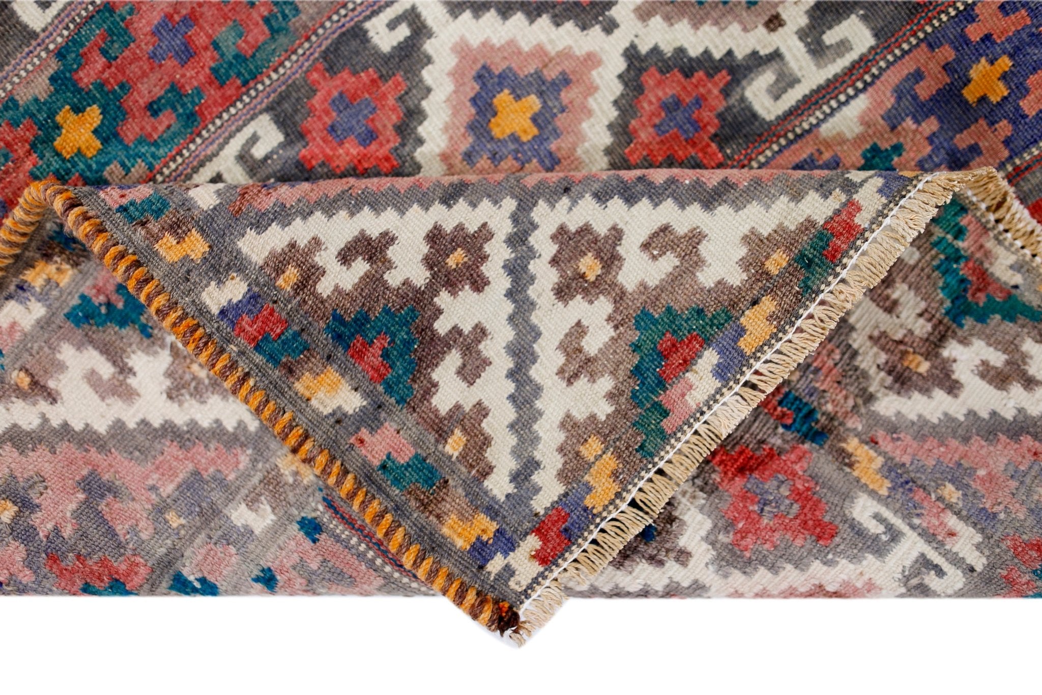 Handmade Vintage Persian Ghasghai Kilim | 250 x 173 cm | 8'2" x 5'8" - Najaf Rugs & Textile
