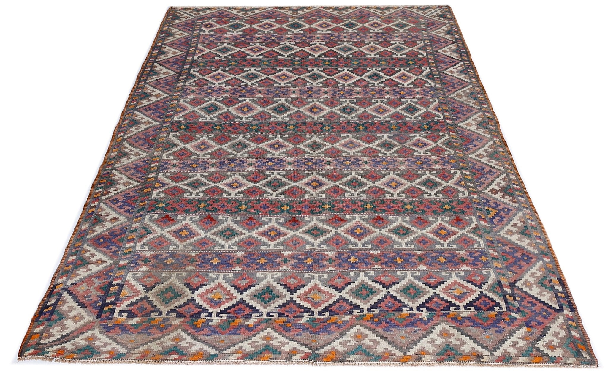 Handmade Vintage Persian Ghasghai Kilim | 250 x 173 cm | 8'2" x 5'8" - Najaf Rugs & Textile