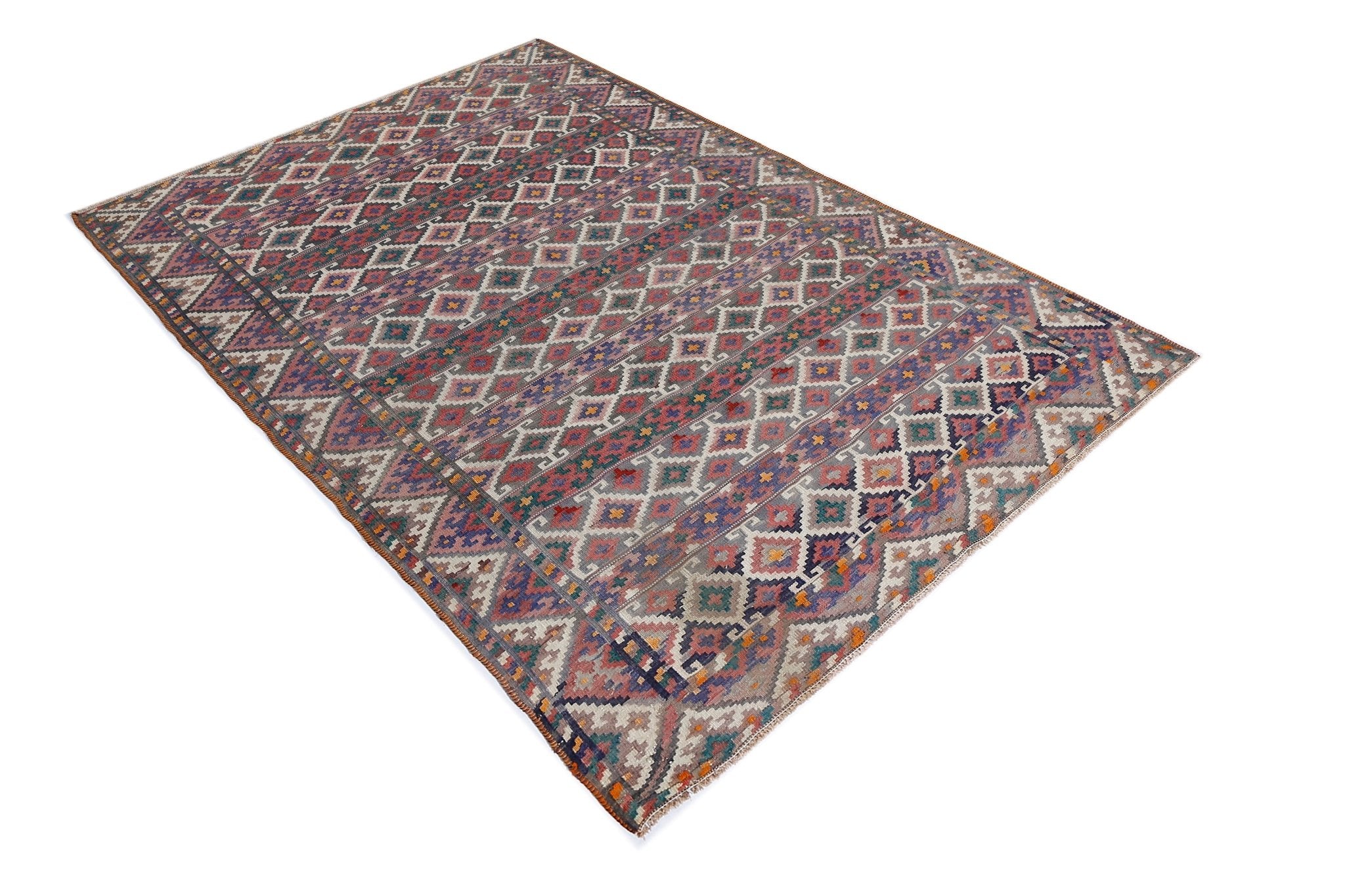 Handmade Vintage Persian Ghasghai Kilim | 250 x 173 cm | 8'2" x 5'8" - Najaf Rugs & Textile