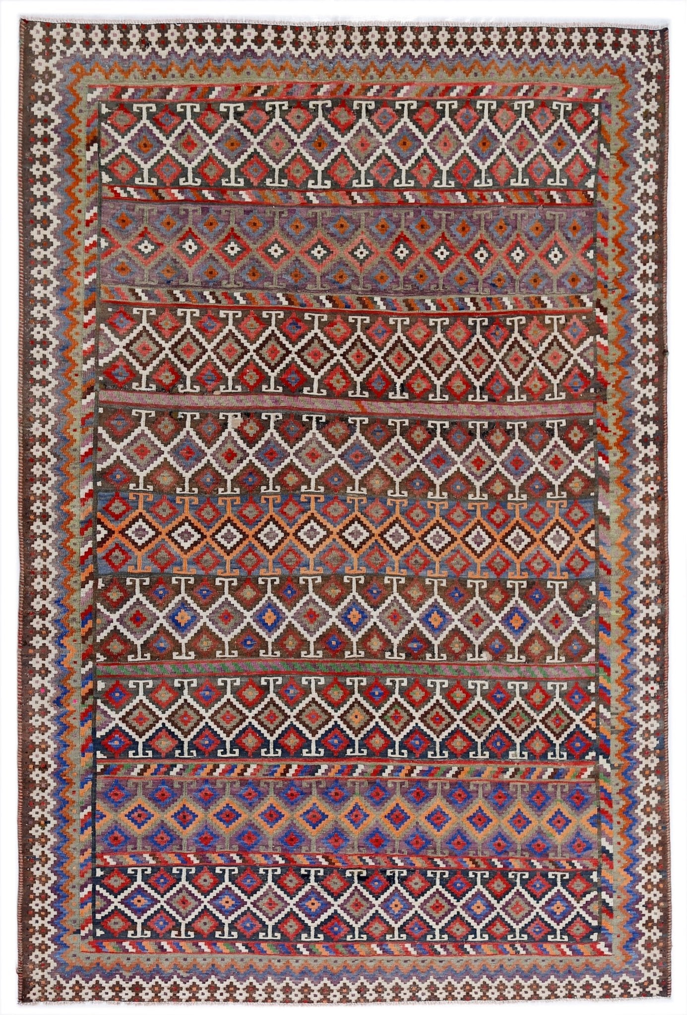 Handmade Vintage Persian Ghasghai Kilim | 262 x 176 cm | 8'7" x 5'9" - Najaf Rugs & Textile