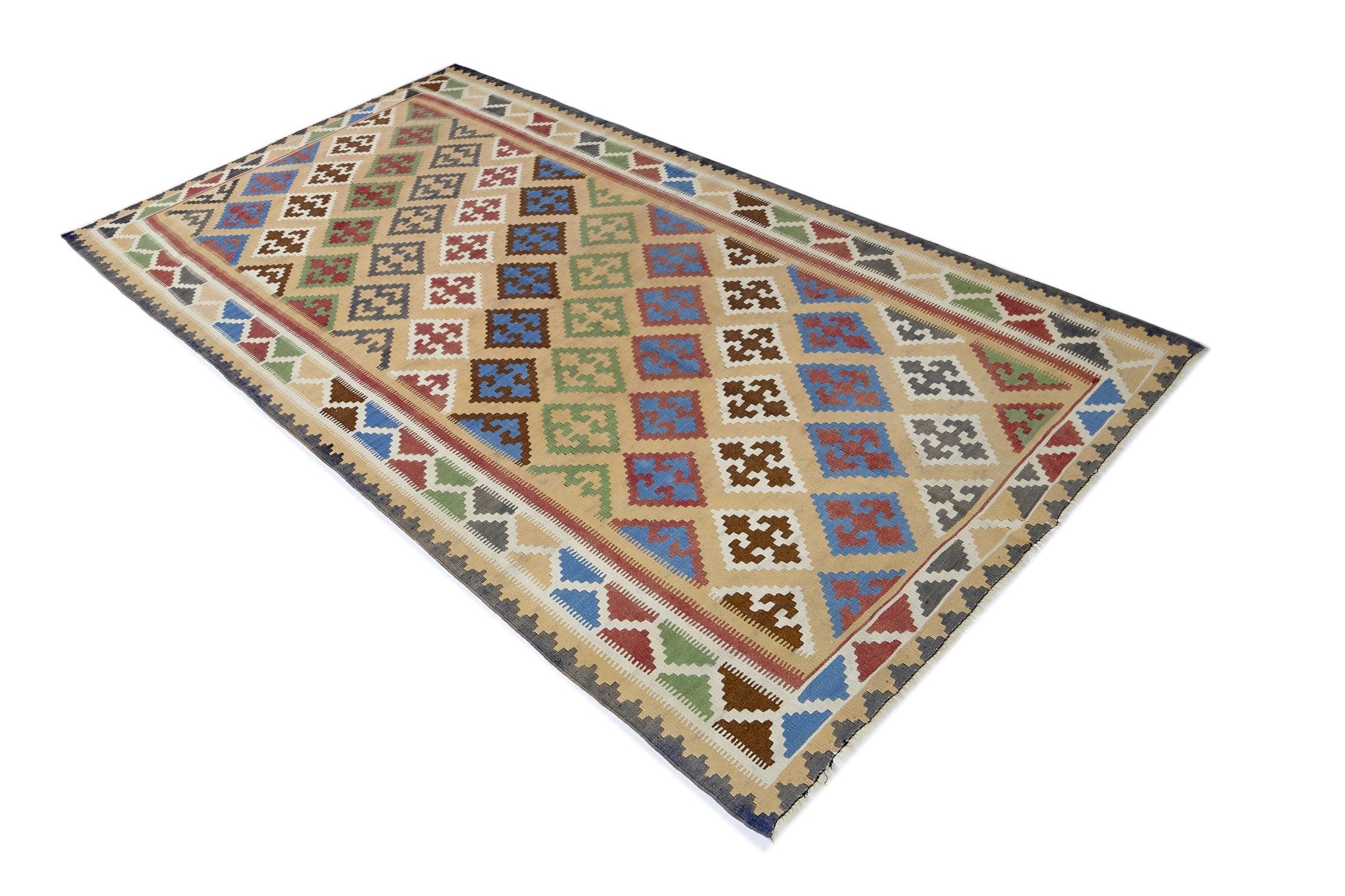 Handmade Vintage Persian Ghasghai Kilim | 270 x 151 cm | 8'10" x 4'11" - Najaf Rugs & Textile