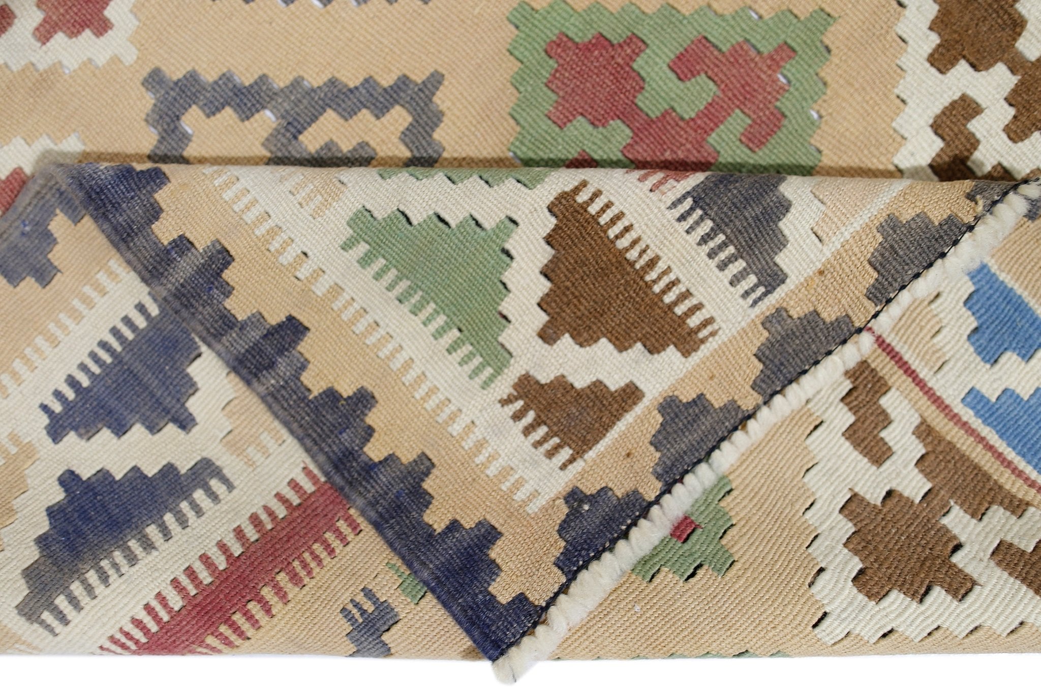 Handmade Vintage Persian Ghasghai Kilim | 270 x 151 cm | 8'10" x 4'11" - Najaf Rugs & Textile