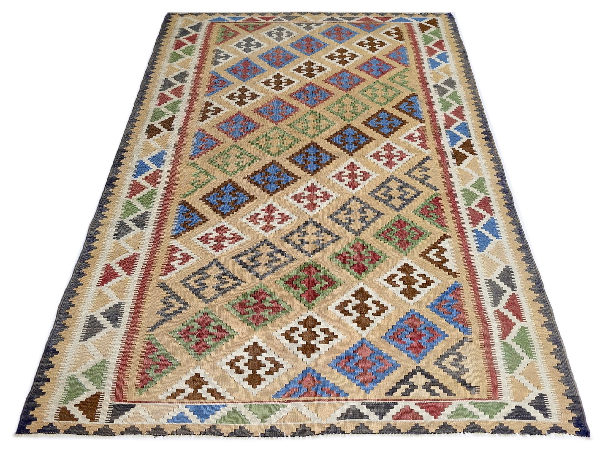 Handmade Vintage Persian Ghasghai Kilim | 270 x 151 cm | 8'10" x 4'11" - Najaf Rugs & Textile