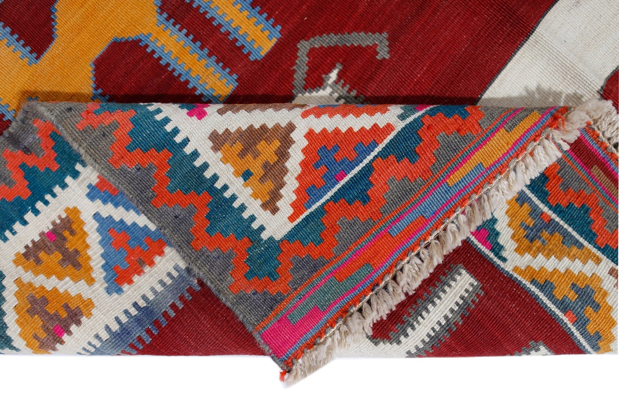 Handmade Vintage Persian Ghasghai Kilim | 276 x 143 cm | 9'1" x 4'8" - Najaf Rugs & Textile