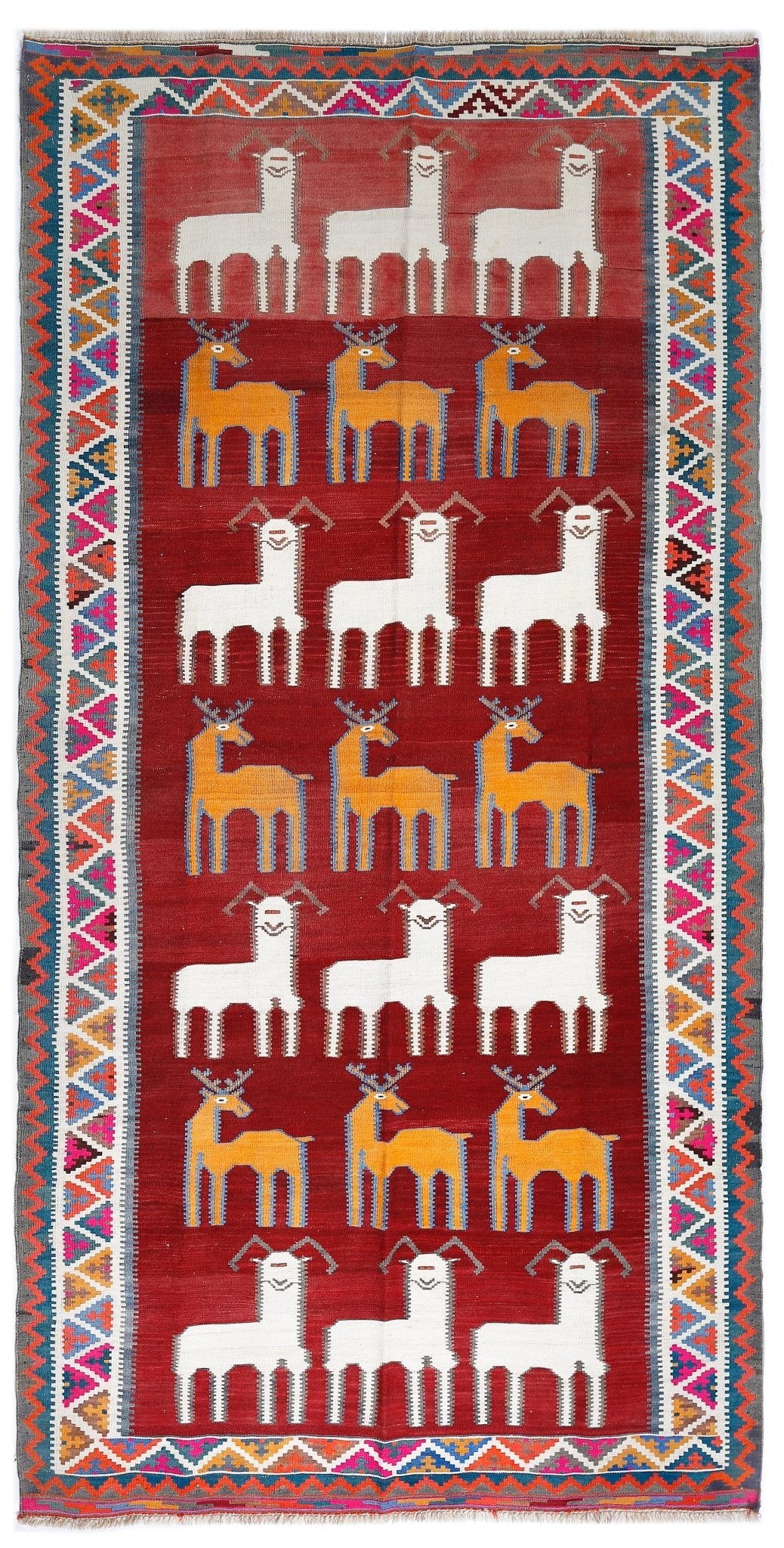 Handmade Vintage Persian Ghasghai Kilim | 276 x 143 cm | 9'1" x 4'8" - Najaf Rugs & Textile