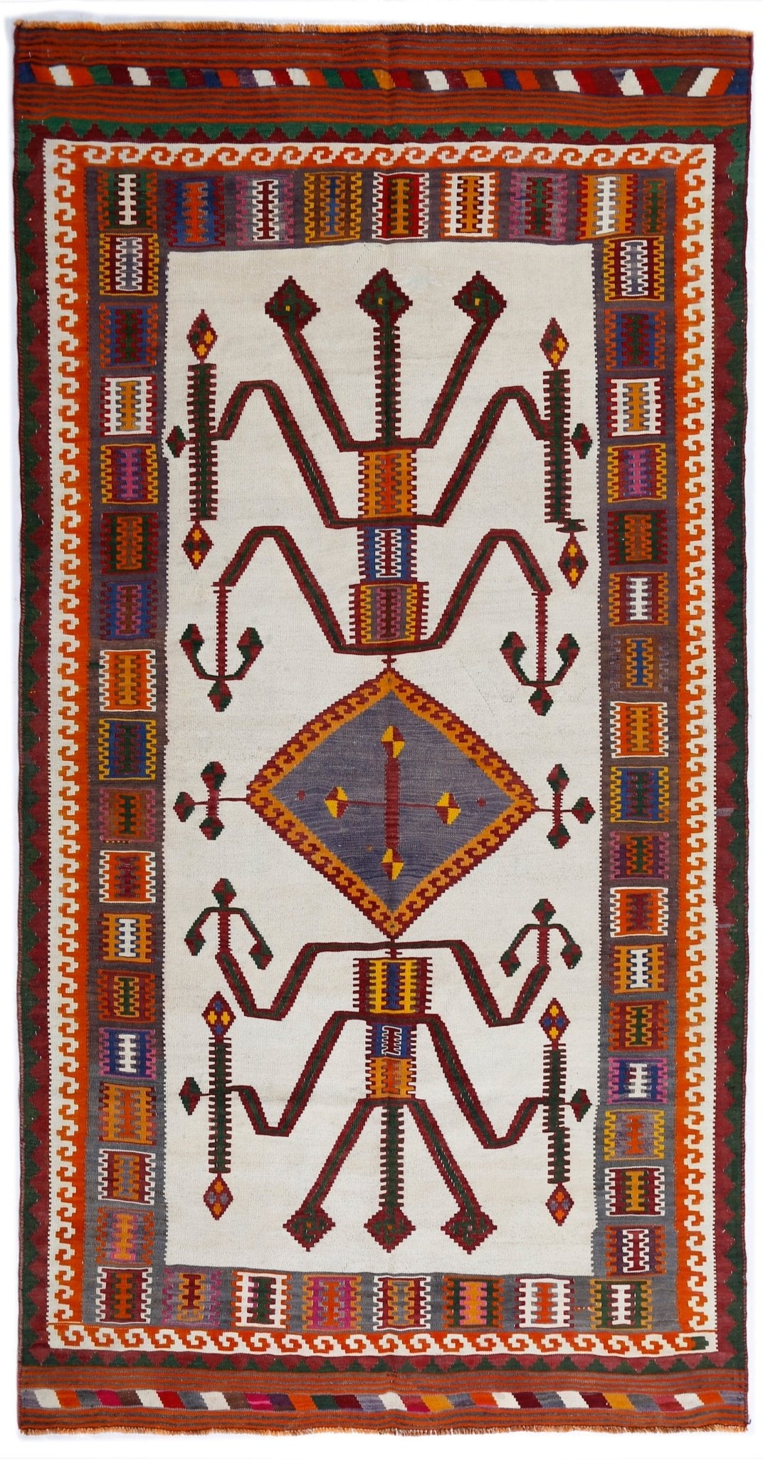 Handmade Vintage Persian Ghasghai Kilim | 285 x 156 cm | 9'4" x 5'1" - Najaf Rugs & Textile