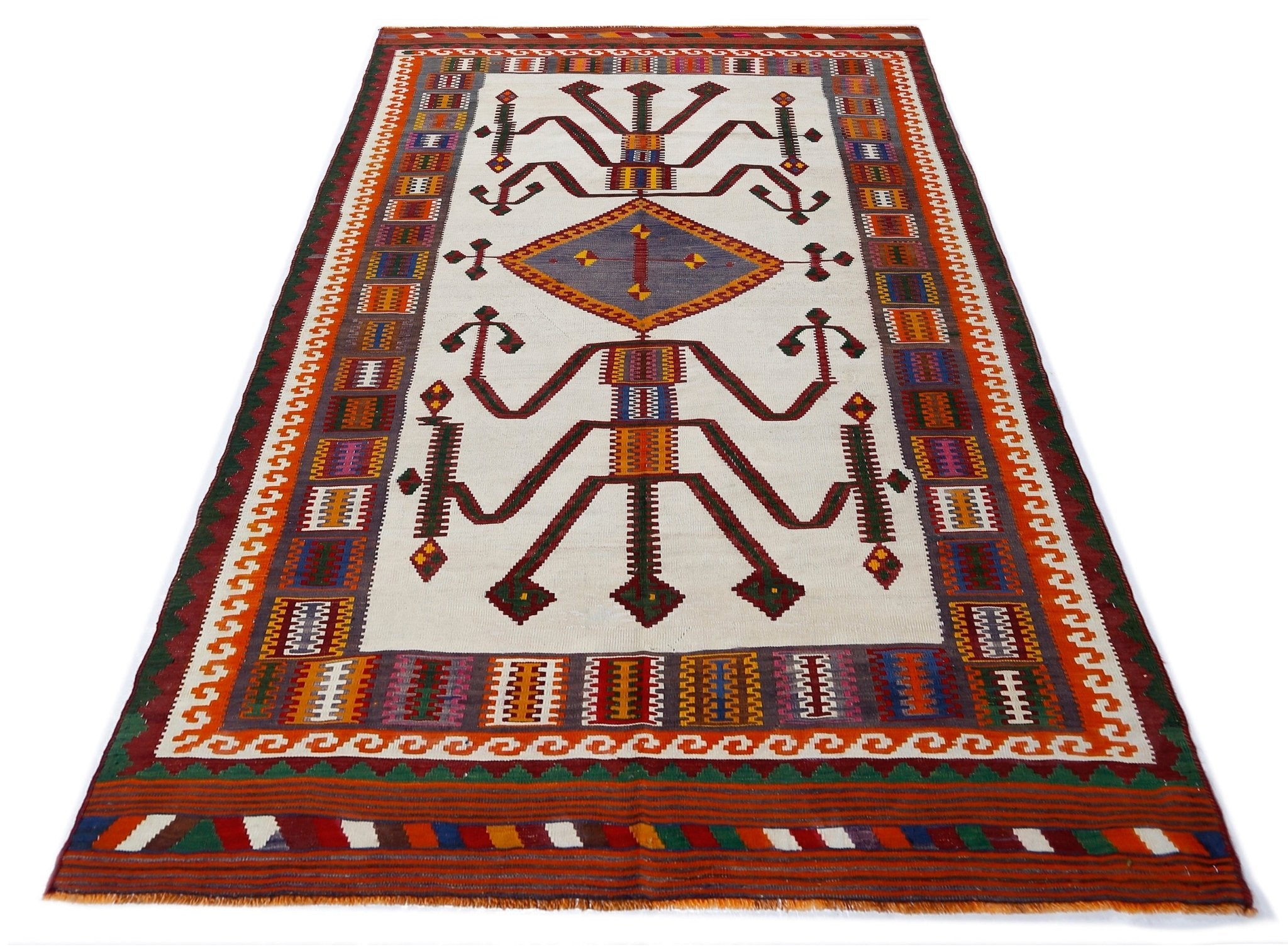 Handmade Vintage Persian Ghasghai Kilim | 285 x 156 cm | 9'4" x 5'1" - Najaf Rugs & Textile