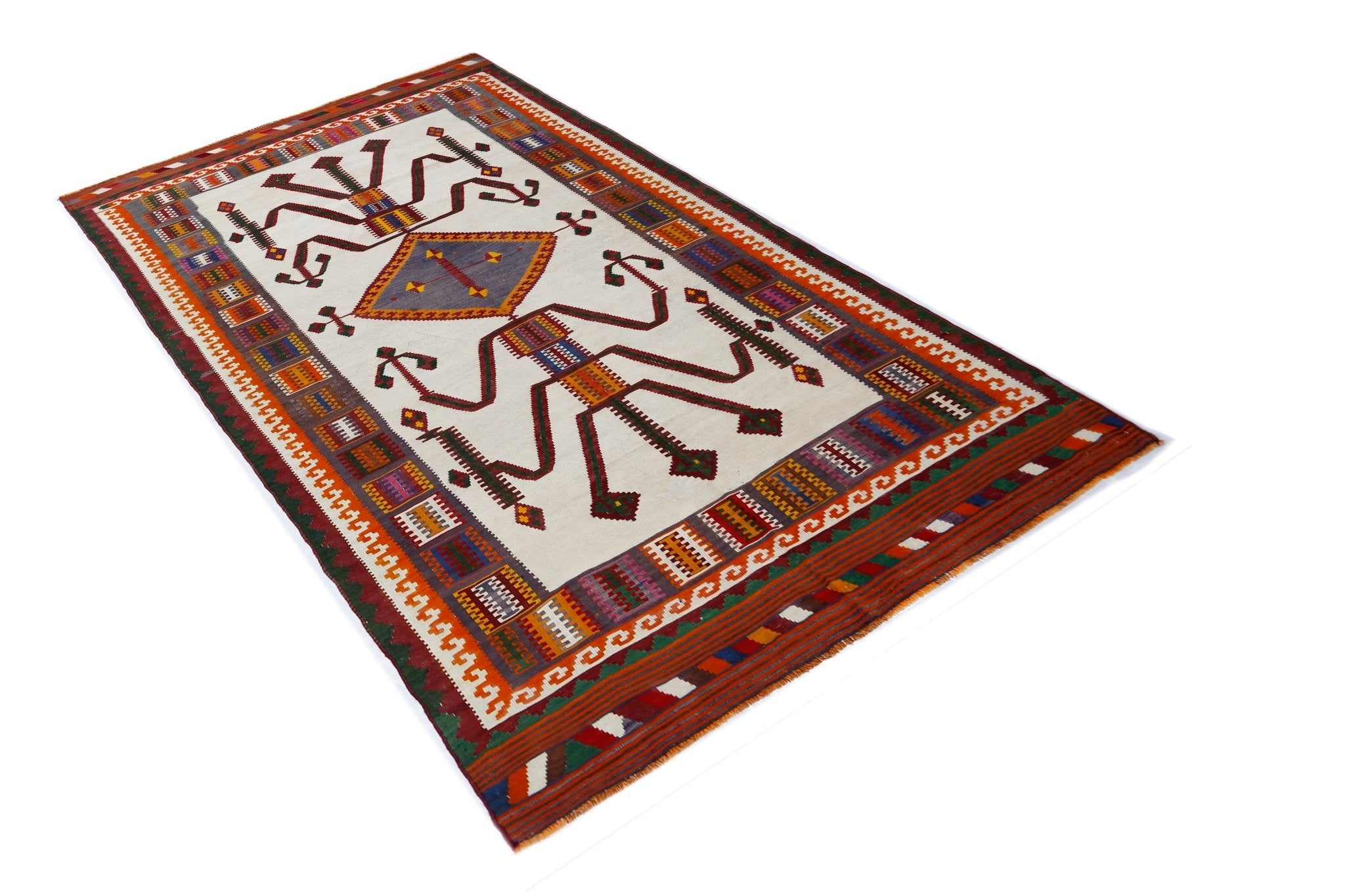 Handmade Vintage Persian Ghasghai Kilim | 285 x 156 cm | 9'4" x 5'1" - Najaf Rugs & Textile