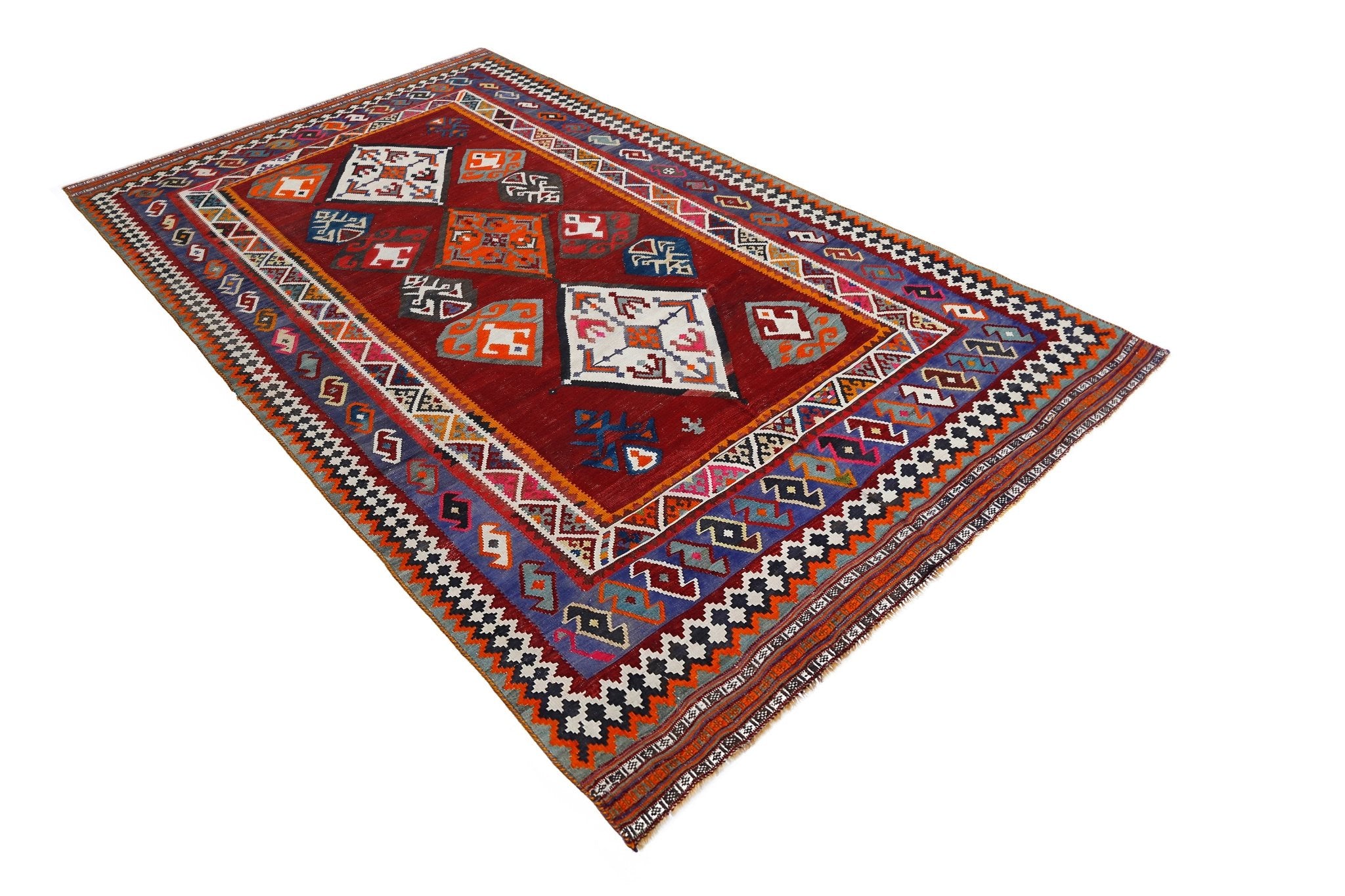 Handmade Vintage Persian Ghasghai Kilim | 286 x 173 cm | 9'5" x 5'8" - Najaf Rugs & Textile