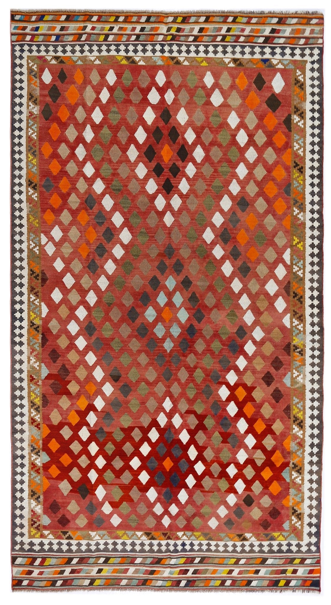 Handmade Vintage Persian Ghasghai Kilim | 288 x 159 cm | 9'6" x 5'2" - Najaf Rugs & Textile