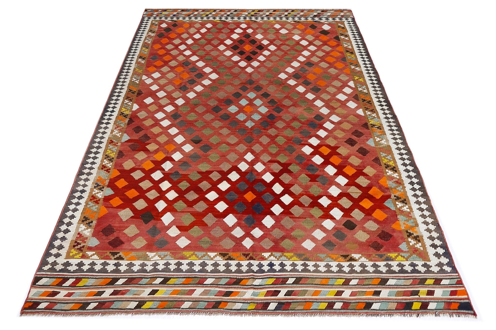 Handmade Vintage Persian Ghasghai Kilim | 288 x 159 cm | 9'6" x 5'2" - Najaf Rugs & Textile