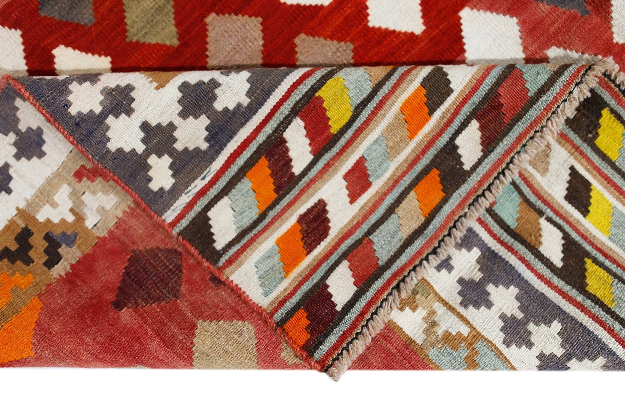 Handmade Vintage Persian Ghasghai Kilim | 288 x 159 cm | 9'6" x 5'2" - Najaf Rugs & Textile