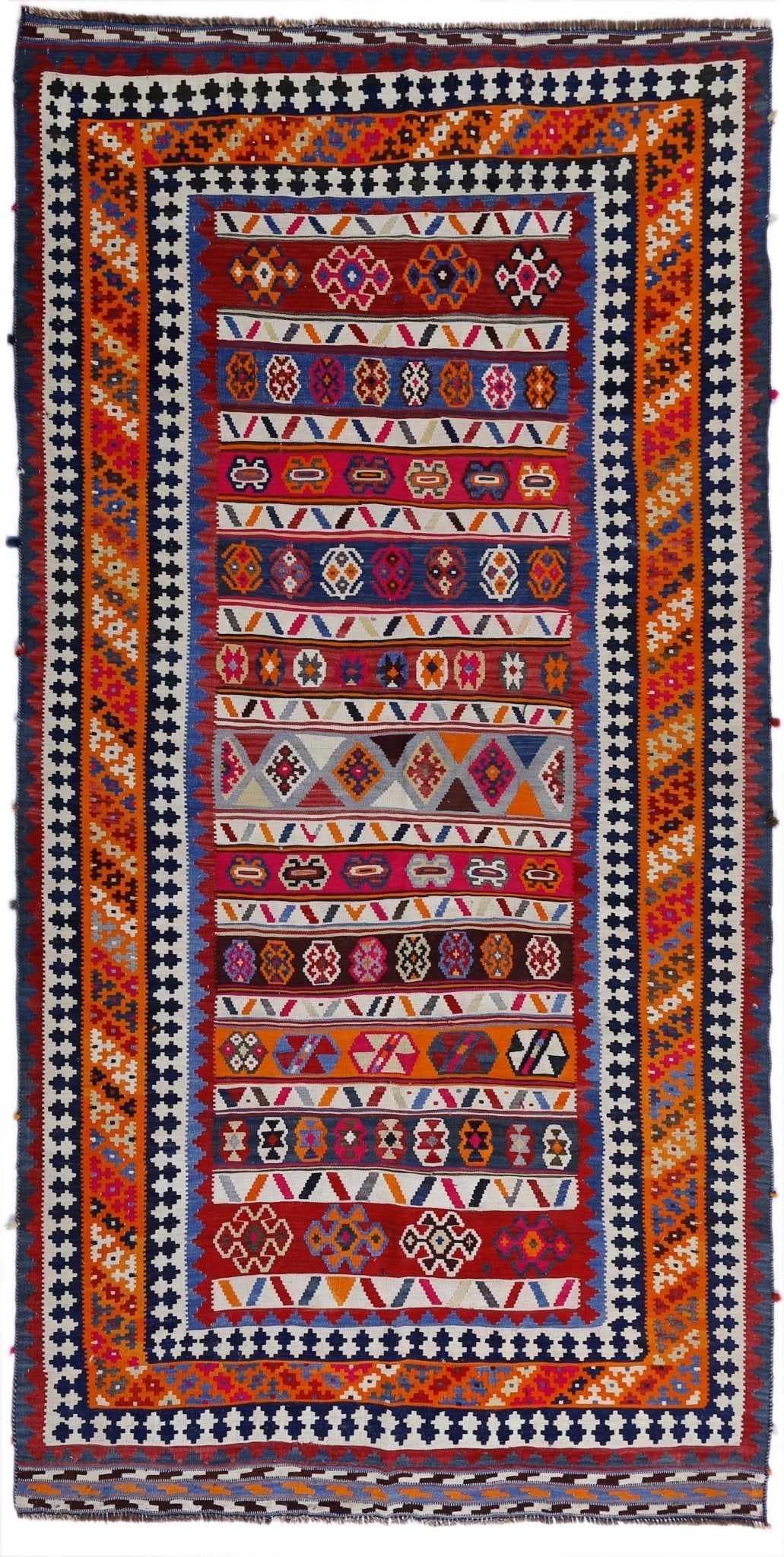 Handmade Vintage Persian Ghasghai Kilim | 304 x 158 cm | 10' x 5'2" - Najaf Rugs & Textile