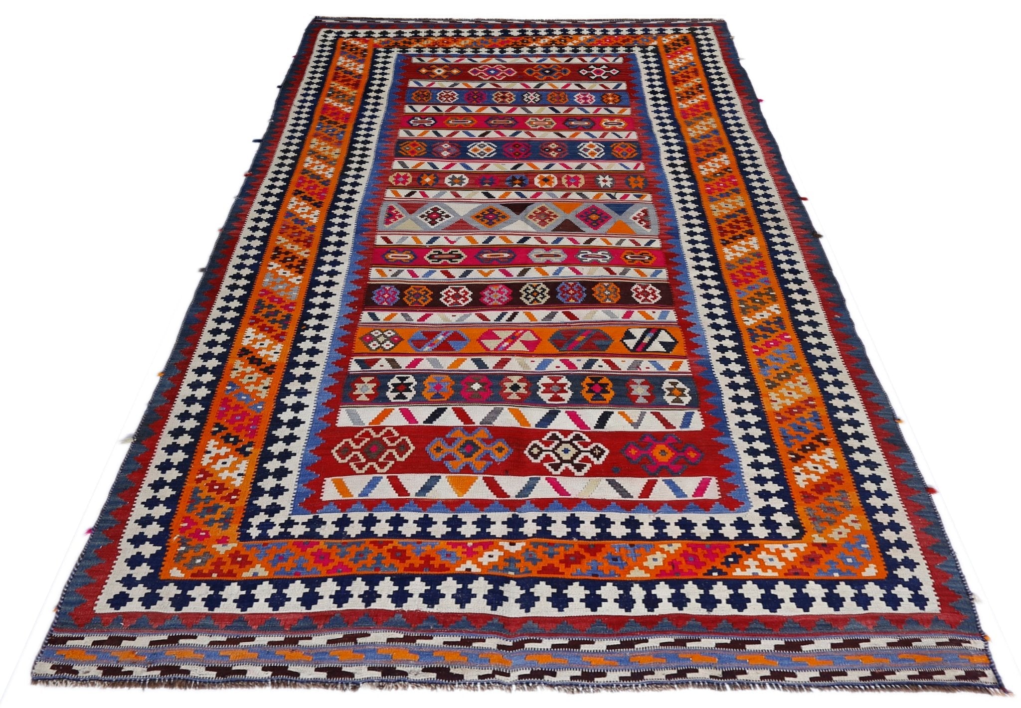 Handmade Vintage Persian Ghasghai Kilim | 304 x 158 cm | 10' x 5'2" - Najaf Rugs & Textile