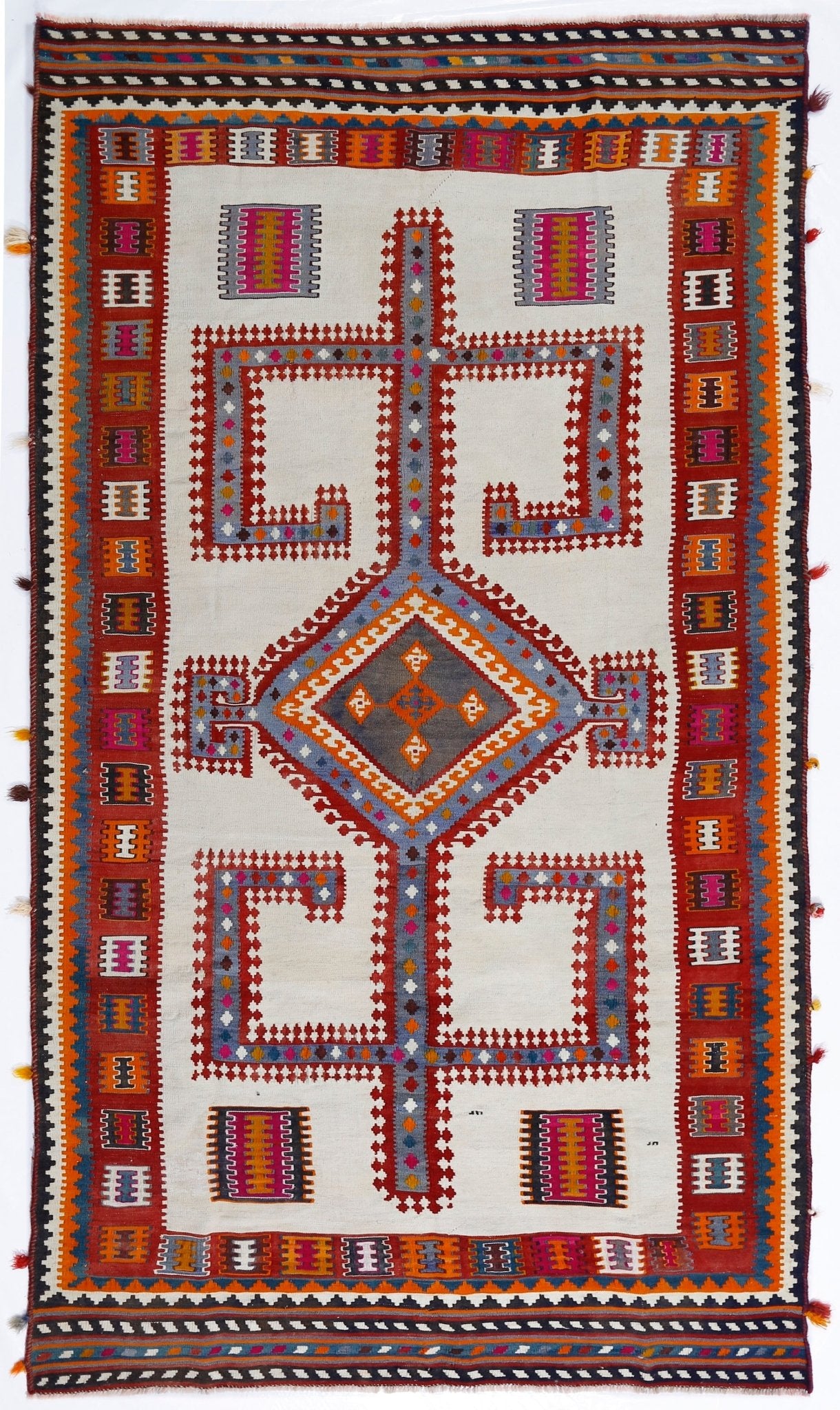 Handmade Vintage Persian Ghasghai Kilim | 306 x 164 cm | 10'1" x 5'5" - Najaf Rugs & Textile