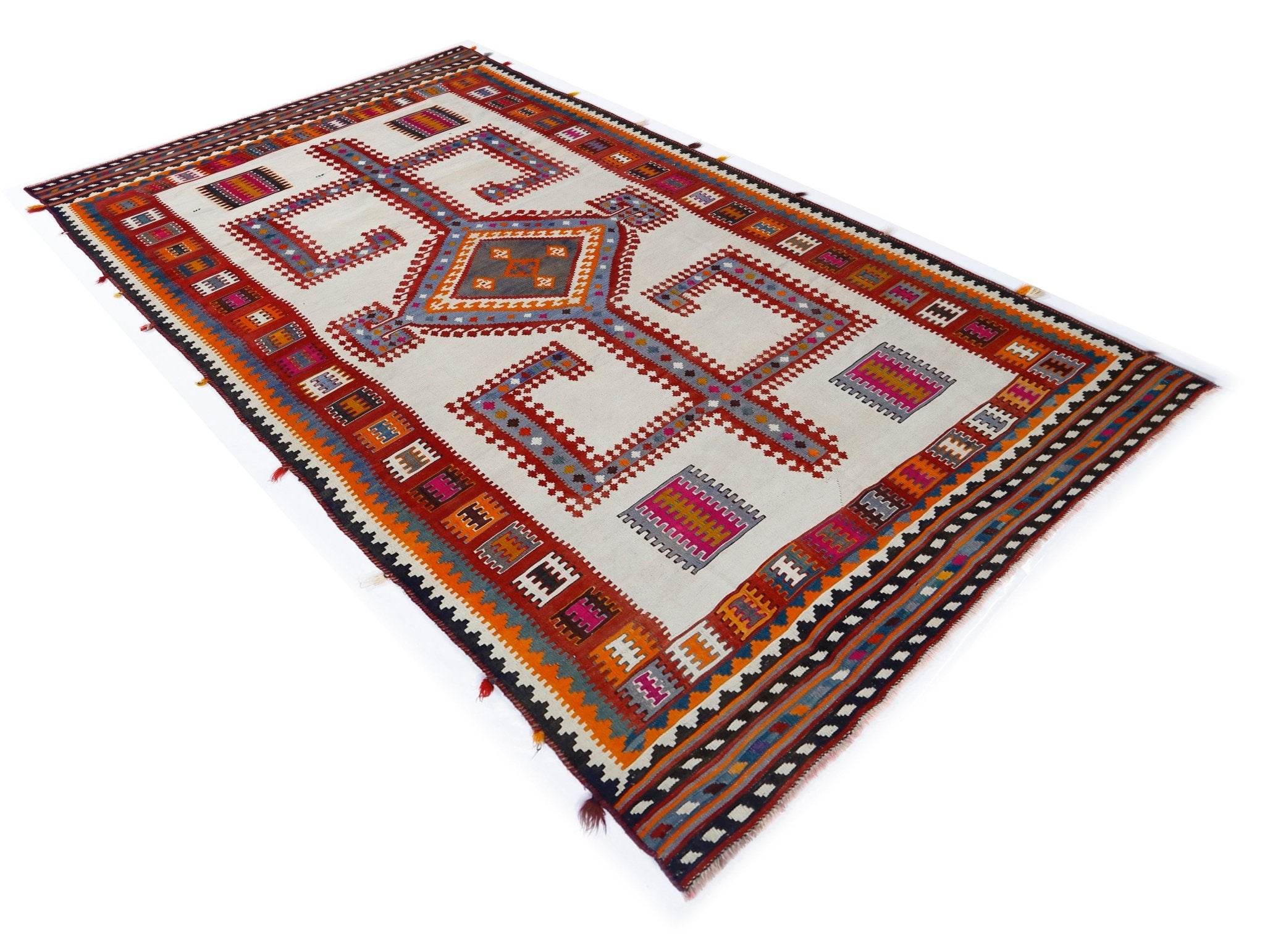 Handmade Vintage Persian Ghasghai Kilim | 306 x 164 cm | 10'1" x 5'5" - Najaf Rugs & Textile