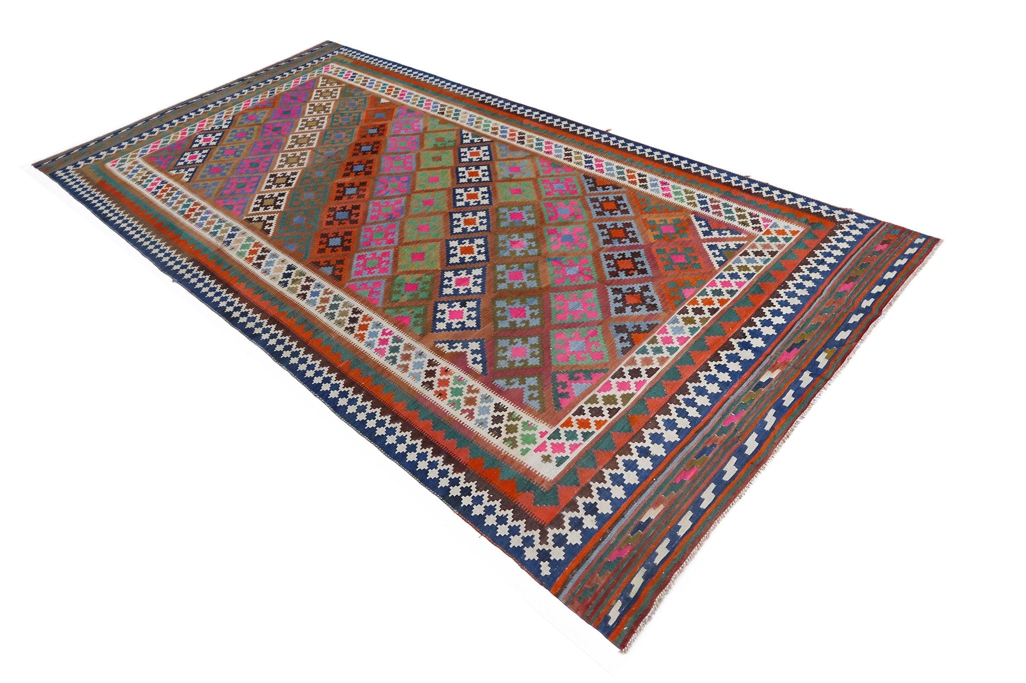 Handmade Vintage Persian Ghasghai Kilim | 324 x 173 cm | 10'8" x 5'8" - Najaf Rugs & Textile