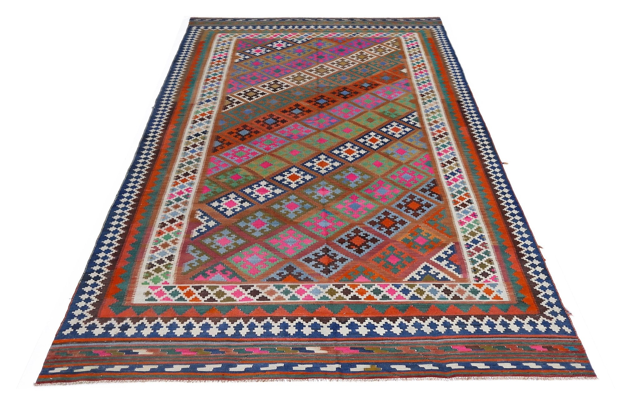 Handmade Vintage Persian Ghasghai Kilim | 324 x 173 cm | 10'8" x 5'8" - Najaf Rugs & Textile