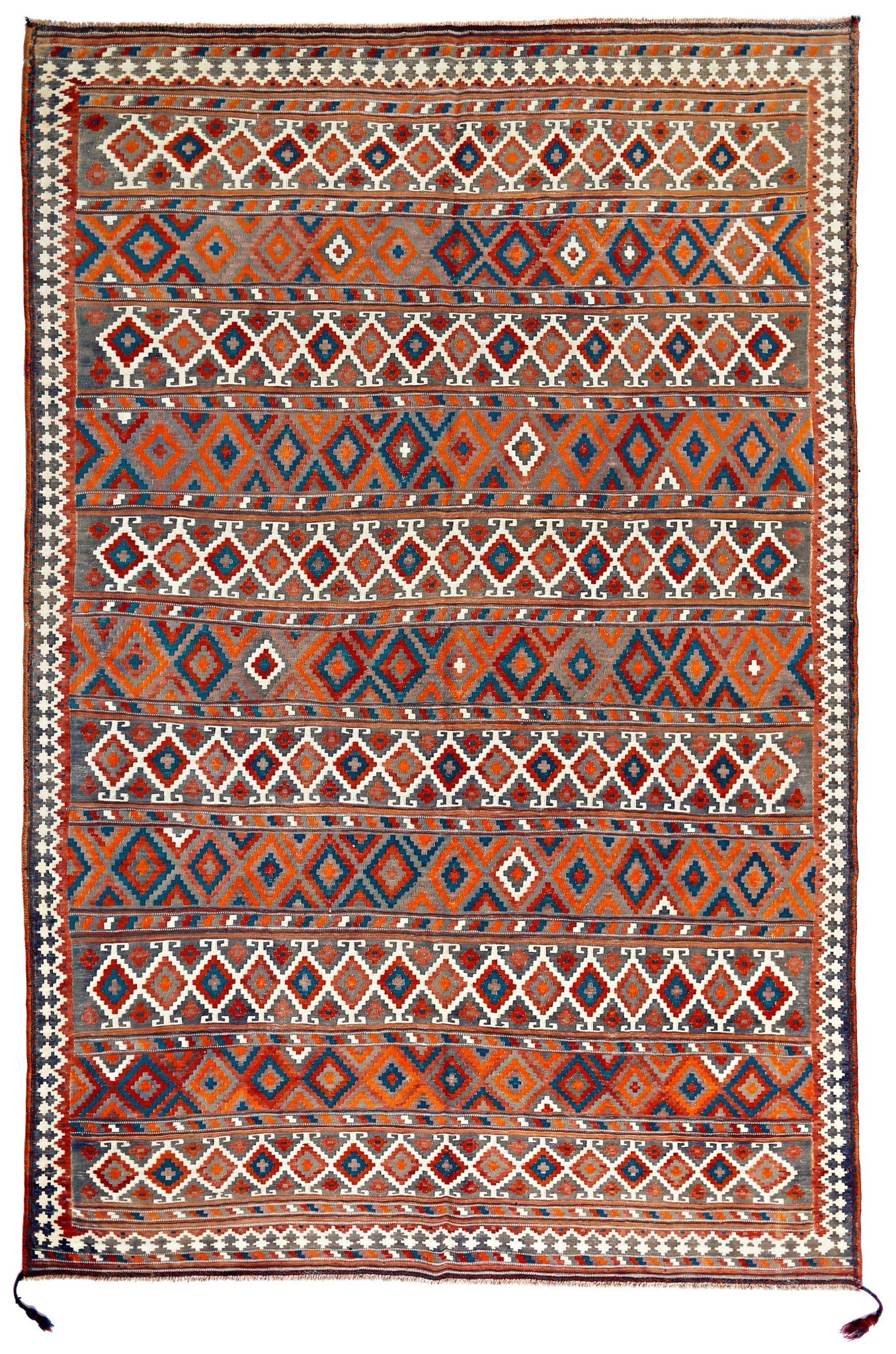 Handmade Vintage Persian Ghasghai Kilim | 324 x 211 cm | 10'8" x 6'11" - Najaf Rugs & Textile
