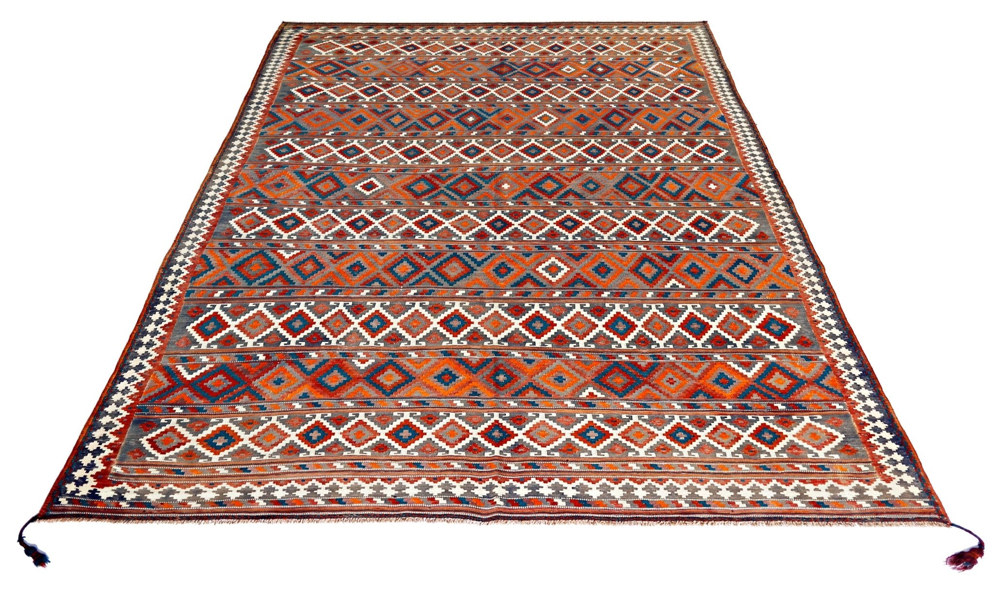 Handmade Vintage Persian Ghasghai Kilim | 324 x 211 cm | 10'8" x 6'11" - Najaf Rugs & Textile