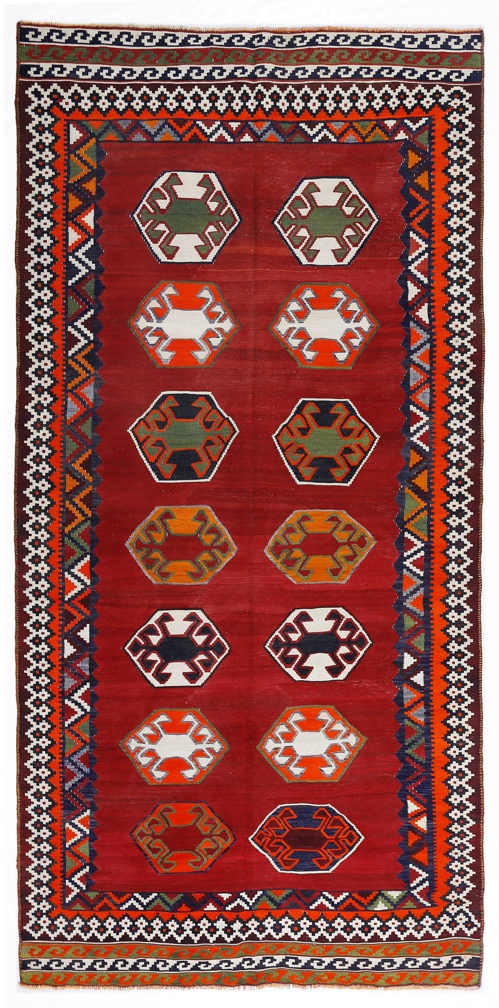 Handmade Vintage Persian Ghasghai Kilim | 330 x 154 cm | 10'10" x 5'2" - Najaf Rugs & Textile