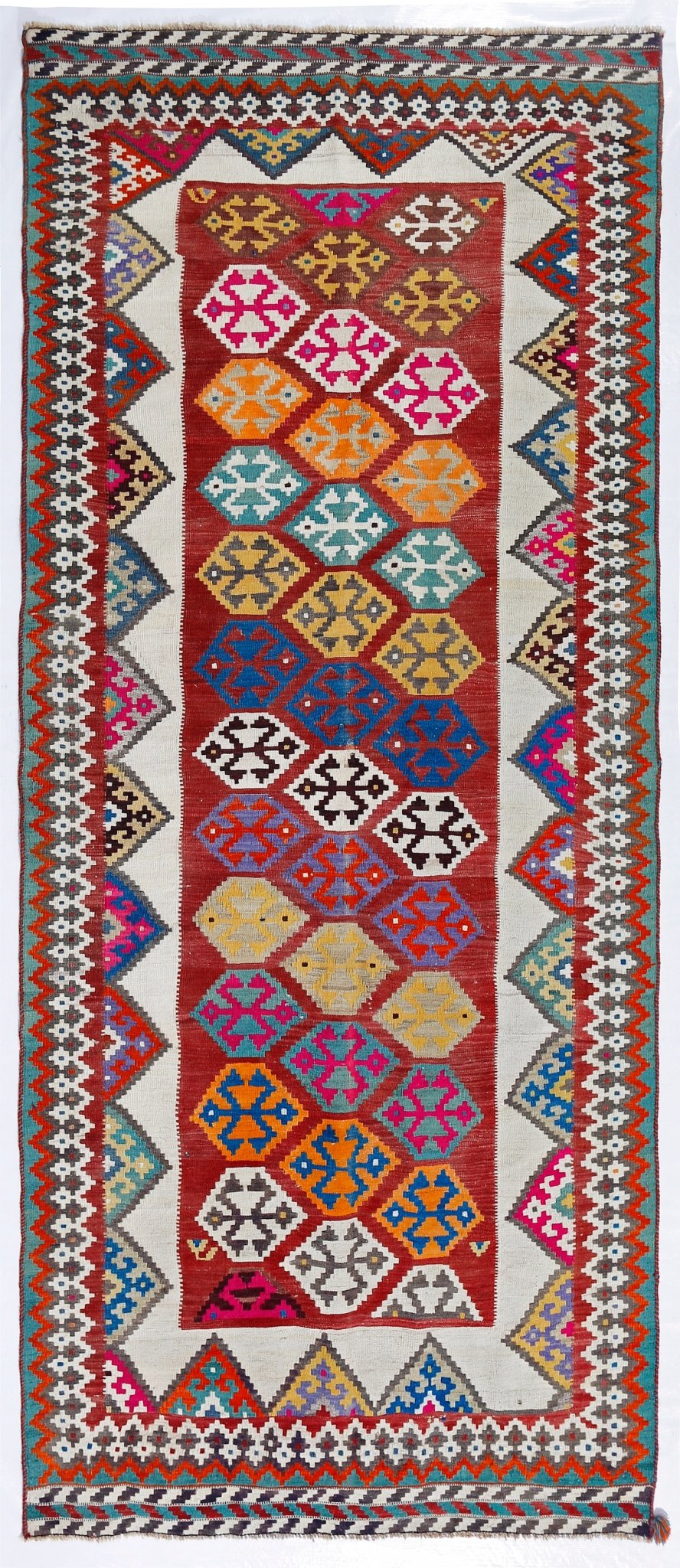 Handmade Vintage Persian Ghasghai Kilim Hallway Runner | 284 x 118 cm | 9'4" x 3'10" - Najaf Rugs & Textile